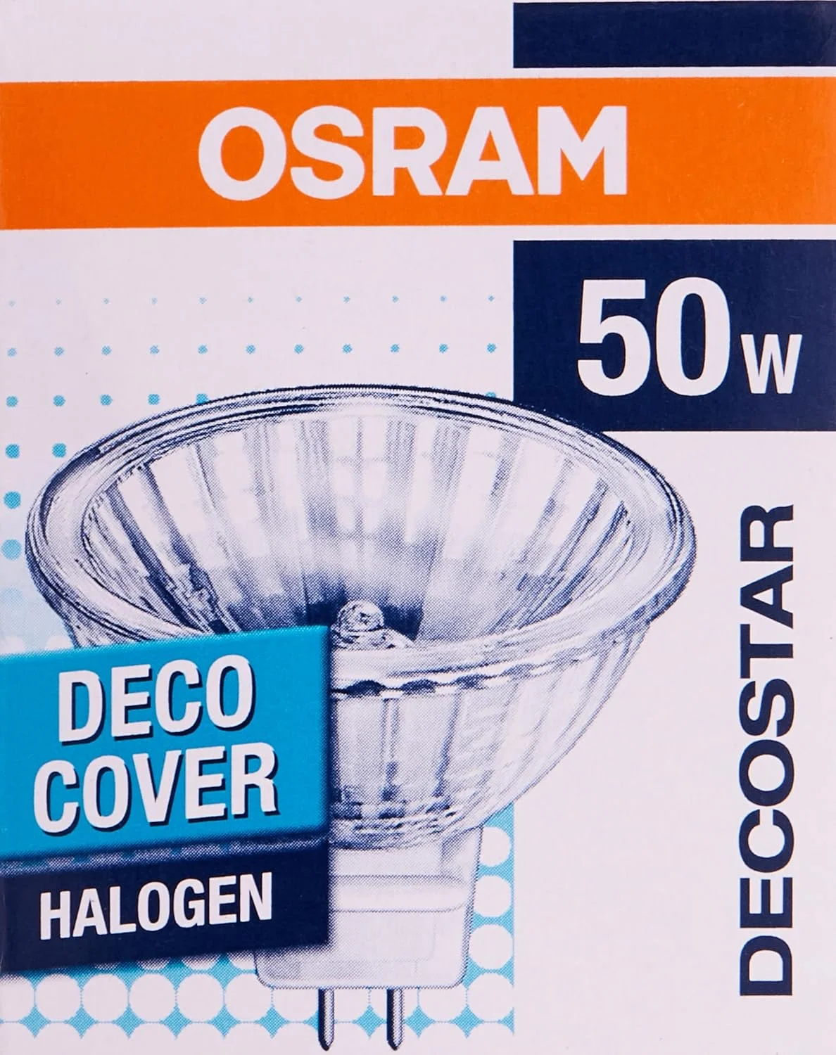 لامپ هالوژن رفلکتوری استاندارد اوسرام Decostar، 50 وات، پایه GU5.3، 2950 کلوین - 680 لومن
