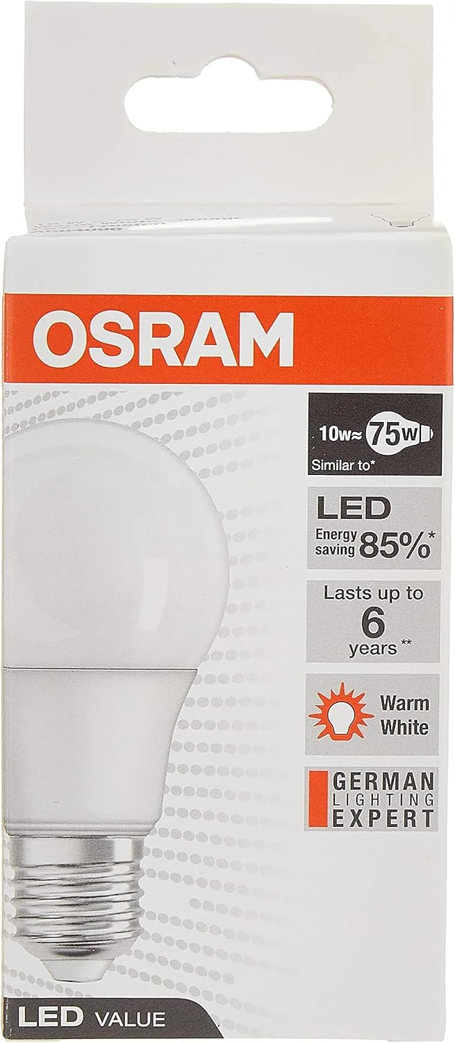لامپ ال ای دی کلاسیک A مات Osram جایگزین 75 وات 10 وات، پایه پیچی E27، سفید گرم/3000K 700 لومن بسته 2 عددی، O-Led-Cla-10W-Wfs-2P لامپ ال ای دی کلاسیک A مات Osram جایگزین 75 وات 10 وات، پایه پیچی E27، سفید گرم/3000K 700 لومن بسته 2 عددی، O-Led-Cla-10W-Wfs-2P