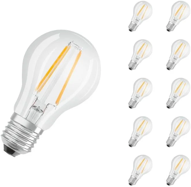 لامپ ال ای دی فیلامنتی شفاف 6.5 وات Osram E27 2700K، نور سفید گرم، بسته 10 عددی