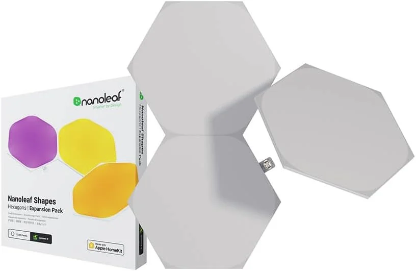 پک توسعه چراغ های دیواری هوشمند Nanoleaf Shapes با قابلیت اتصال WiFi و Thread، دارای رنگ RGBW با بیش از 16 میلیون رنگ، قابلیت تنظیم نور، مناسب برای گیمینگ و دکوراسیون منزل - مدل Hexagons (بسته 3 عددی)