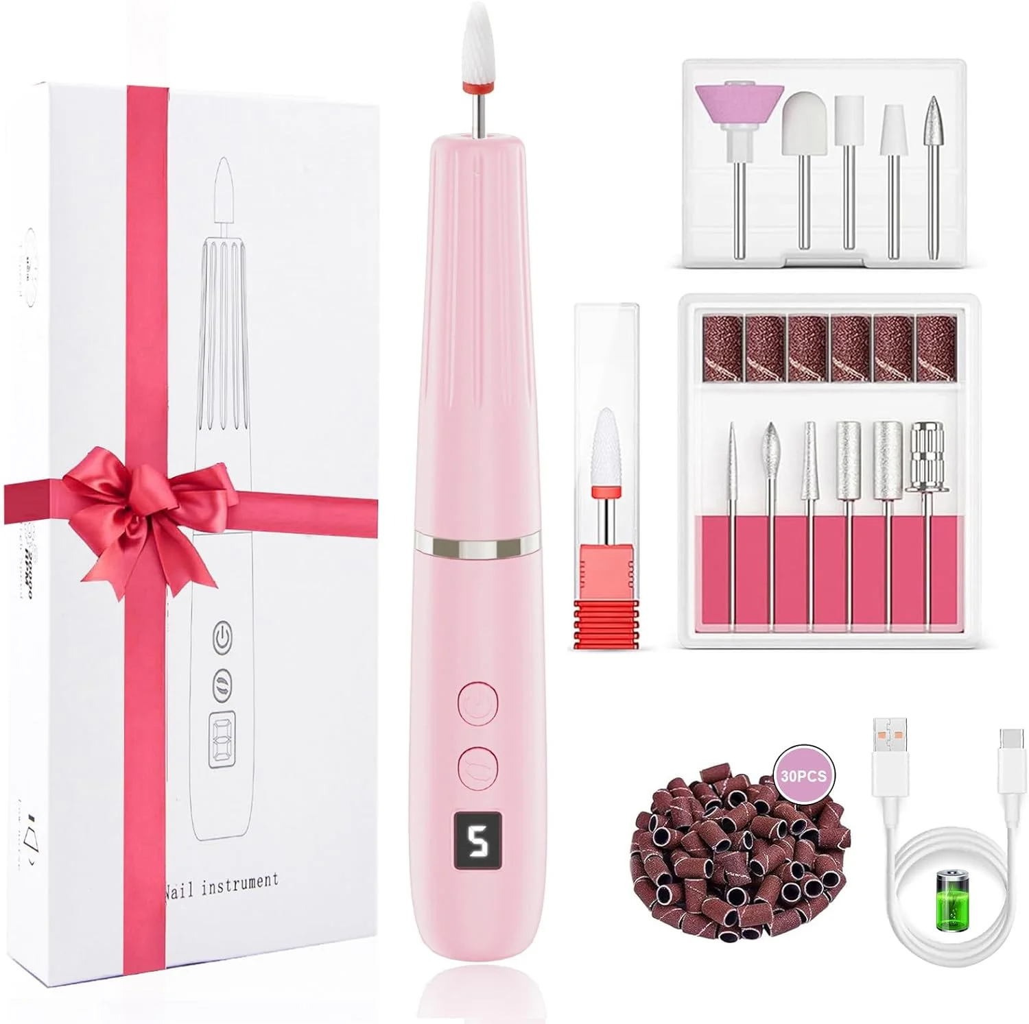 ست سوهان برقی ناخن حرفه ای ZARRSON؛ سوهان برقی قابل شارژ برای سوهان زدن ناخن های اکریلیک، سوهان برقی بی سیم برای مبتدیان و حرفه ای ها، ست مانیکور و پدیکور