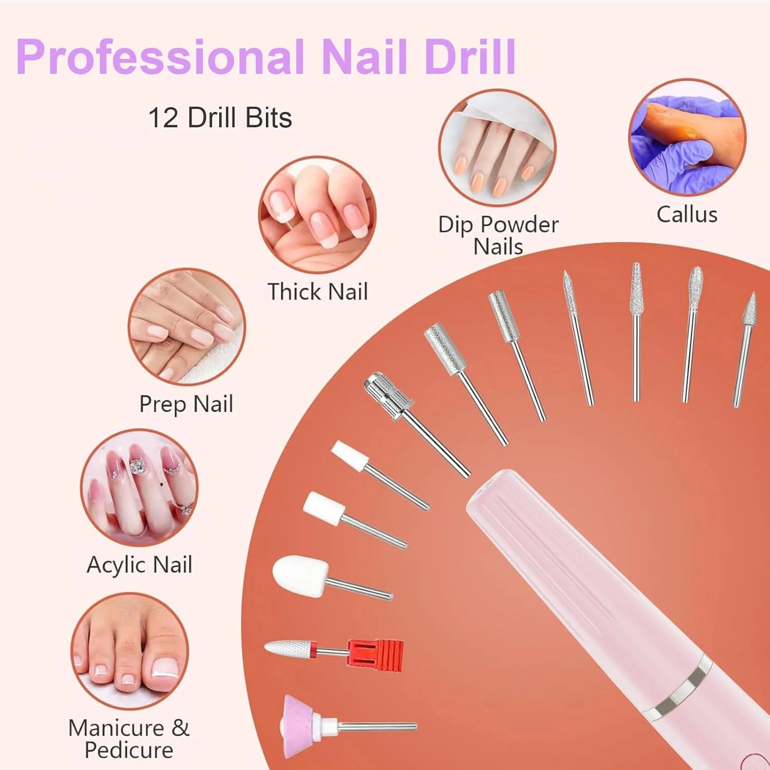 ست سوهان برقی ناخن حرفه ای ZARRSON؛ سوهان برقی قابل شارژ برای سوهان زدن ناخن های اکریلیک، سوهان برقی بی سیم برای مبتدیان و حرفه ای ها، ست مانیکور و پدیکور