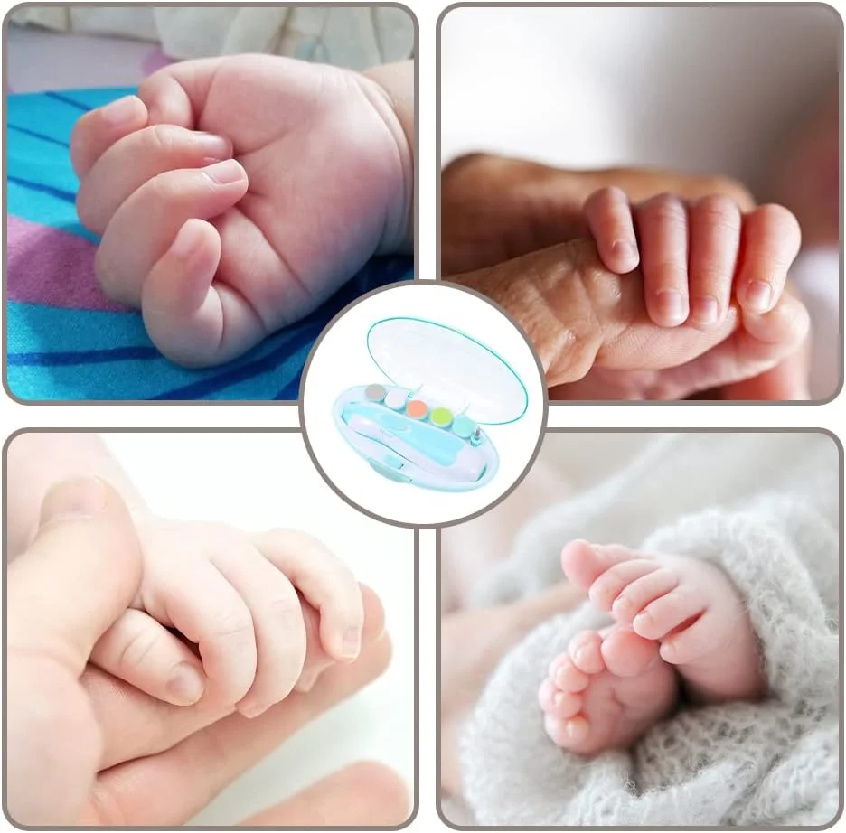 سوهان ناخن برقی کودک ZBJBinCH، ست 6 در 1 با چراغ LED و سری های سنگ زنی، مناسب نوزادان، کودکان نوپا و بزرگسالان (آبی)