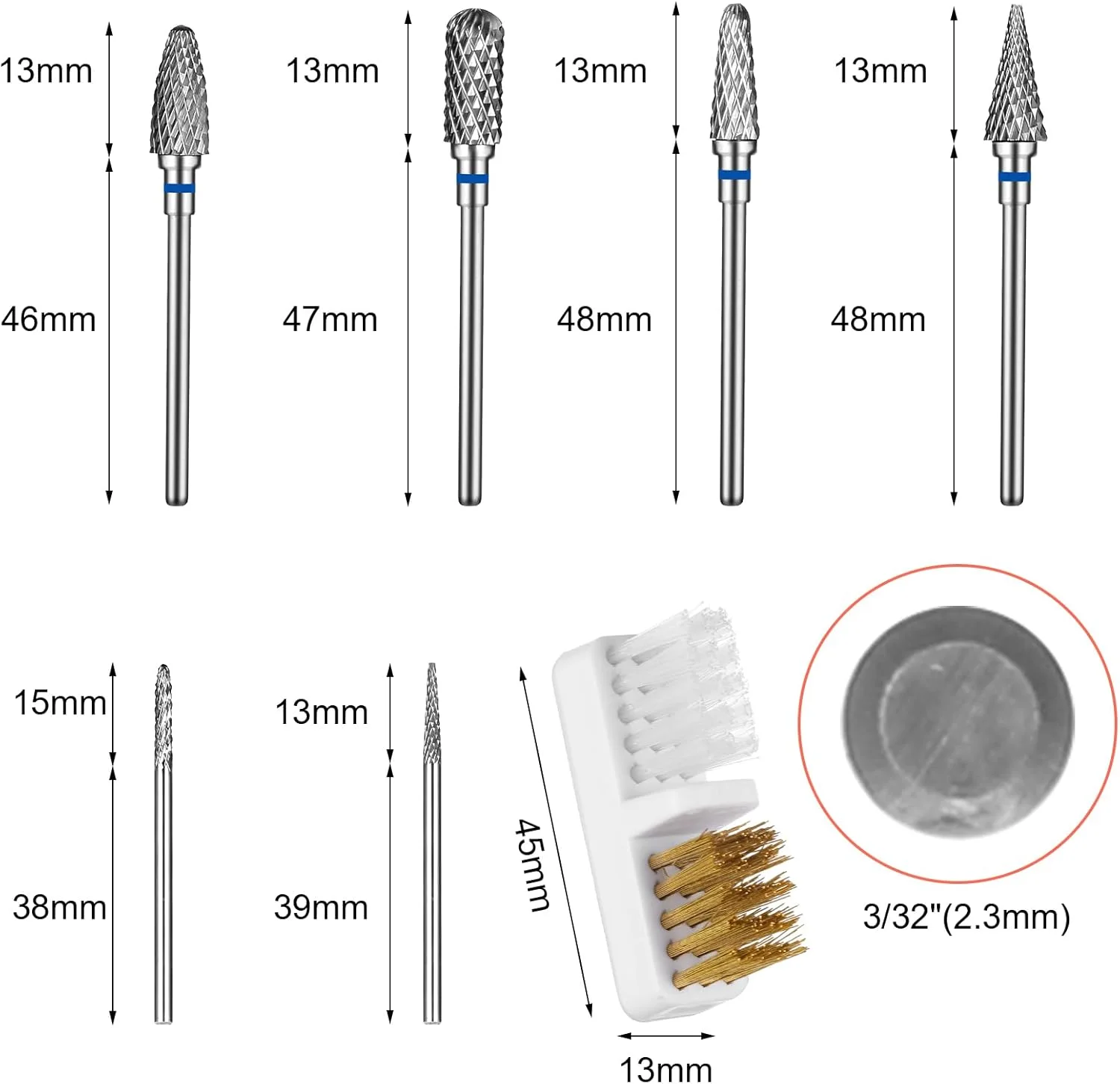 ست سر سوهان ناخن YUXIANLB، سر سوهان ناخن فولادی تنگستن 4.5 سانتی متری، سوهان برقی الماسه کوتیکول، 6 عدد ابزار طراحی ناخن، ست سر سوهان سنباده ای، سر سوهان کاربید برای مانیکور پدیکور سالن خانگی DIY
