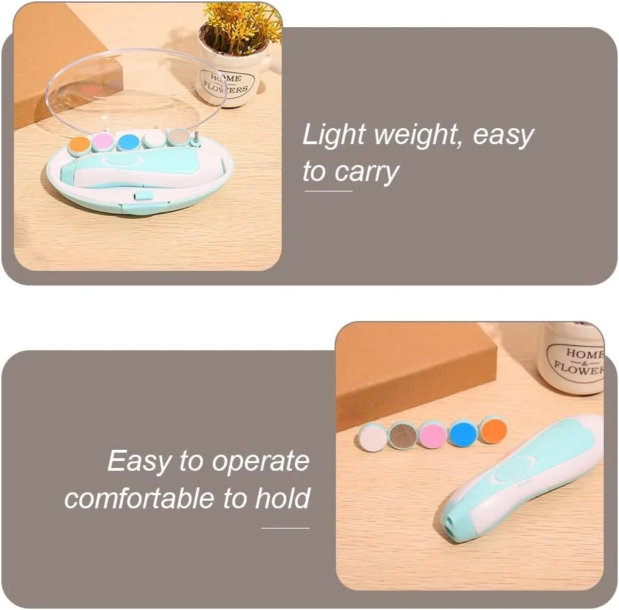 سوهان ناخن برقی کودک ZBJBinCH، ست 6 در 1 با چراغ LED و سری های سنگ زنی، مناسب نوزادان، کودکان نوپا و بزرگسالان (آبی)