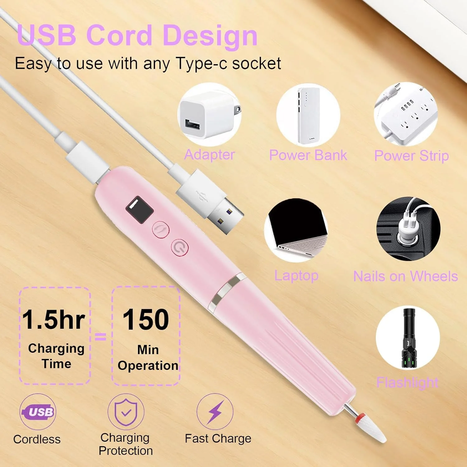 ست سوهان برقی ناخن حرفه ای ZARRSON؛ سوهان برقی قابل شارژ برای سوهان زدن ناخن های اکریلیک، سوهان برقی بی سیم برای مبتدیان و حرفه ای ها، ست مانیکور و پدیکور