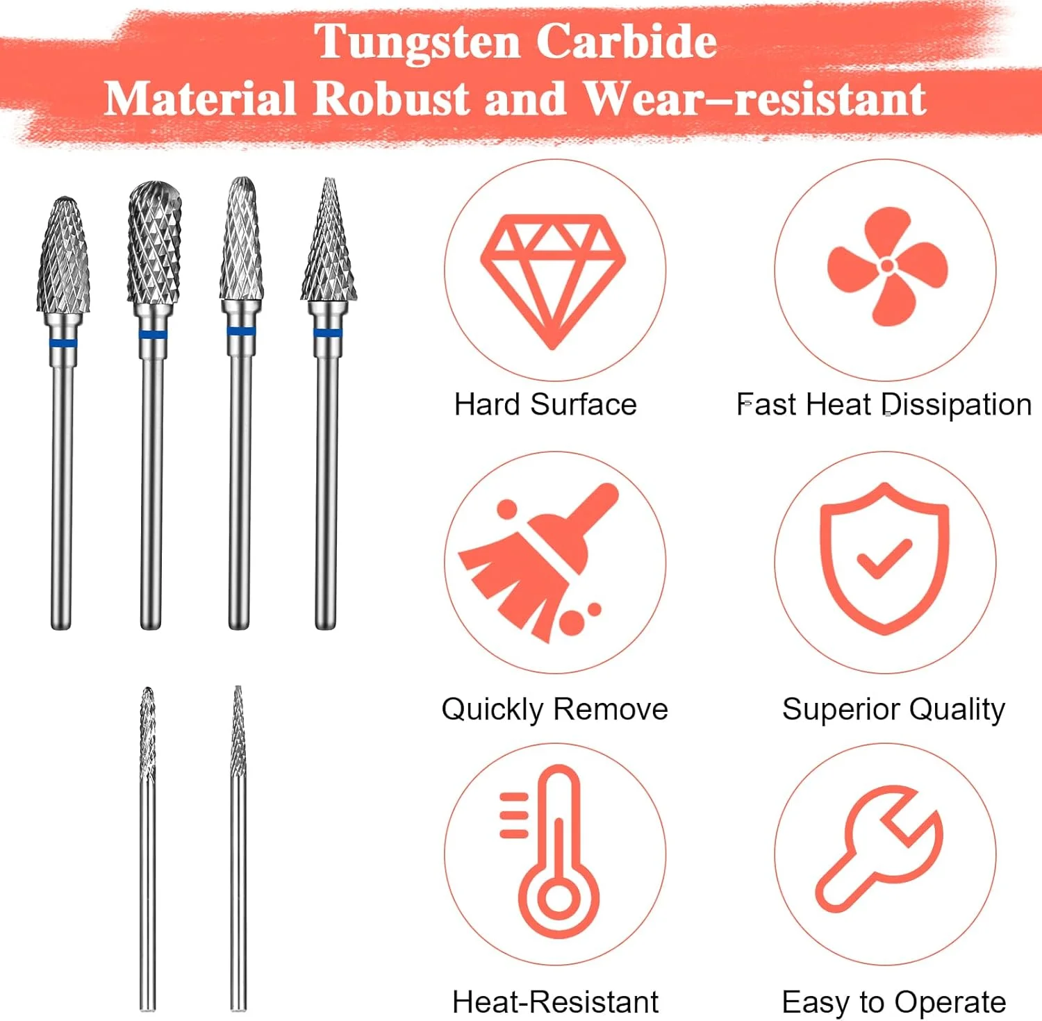 ست سر سوهان ناخن YUXIANLB، سر سوهان ناخن فولادی تنگستن 4.5 سانتی متری، سوهان برقی الماسه کوتیکول، 6 عدد ابزار طراحی ناخن، ست سر سوهان سنباده ای، سر سوهان کاربید برای مانیکور پدیکور سالن خانگی DIY