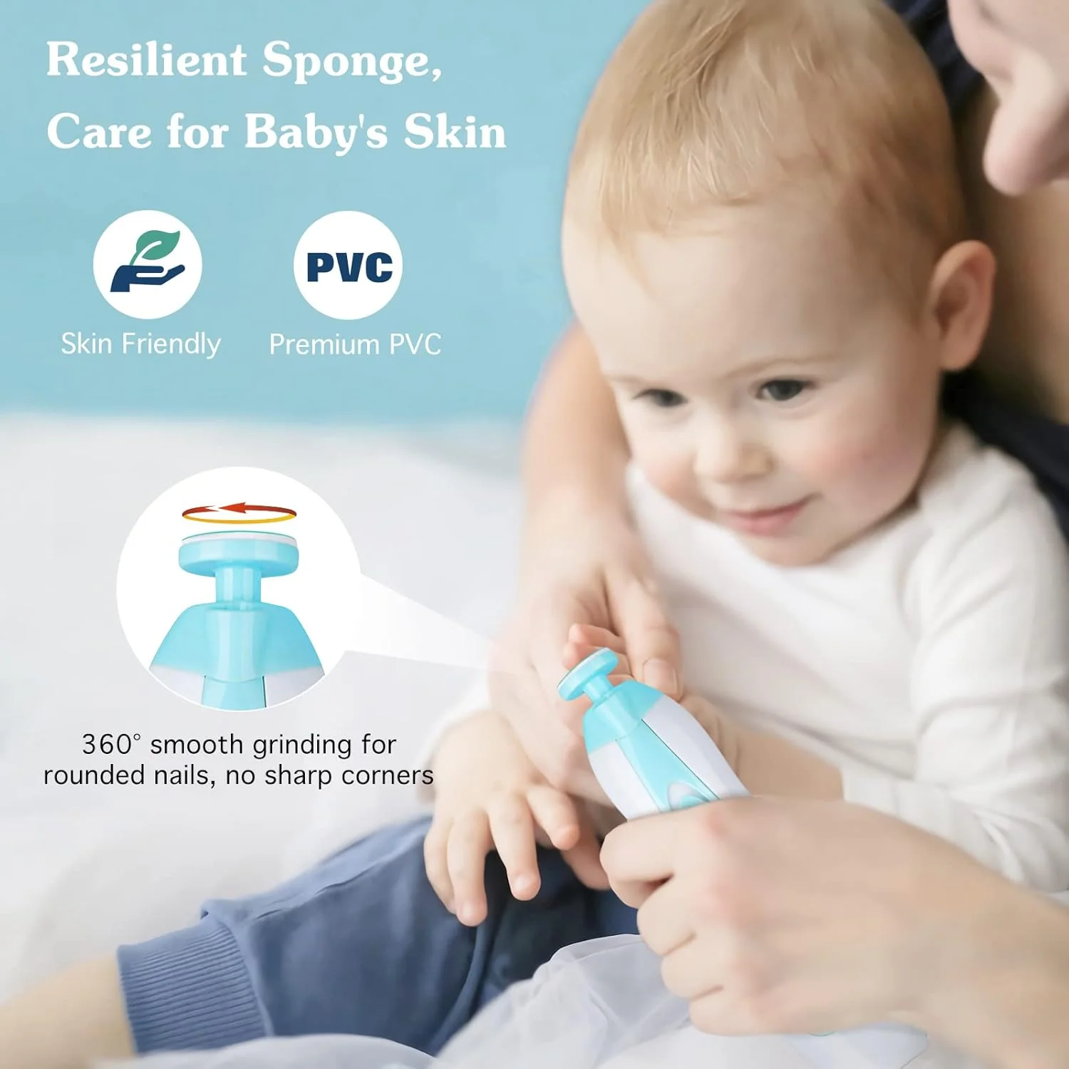 سوهان ناخن کودک Zooawa، ابزار ایمن برقی برای مراقبت از ناخن، ست مانیکور و پدیکور، مناسب نوزادان و کودکان نوپا، دارای چراغ LED، با باتری AA کار می کند، آبی روشن