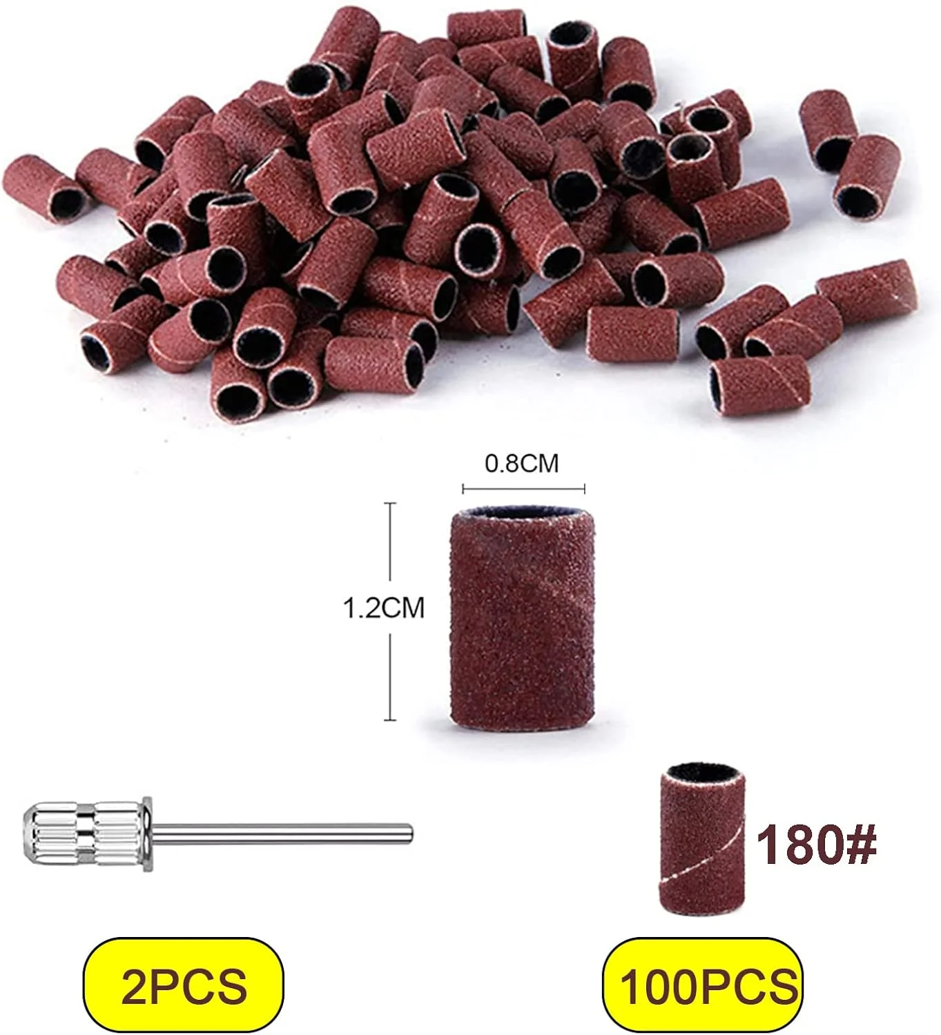 بسته 100 عددی نوارهای سمباده ناخن Yoezuo، نوارهای سمباده ای هنری ناخن، سمباده ناخن درجه 180 به همراه 2 عدد سری دریل ناخن برای دستگاه های دریل برقی ناخن، مانیکور و پدیکور