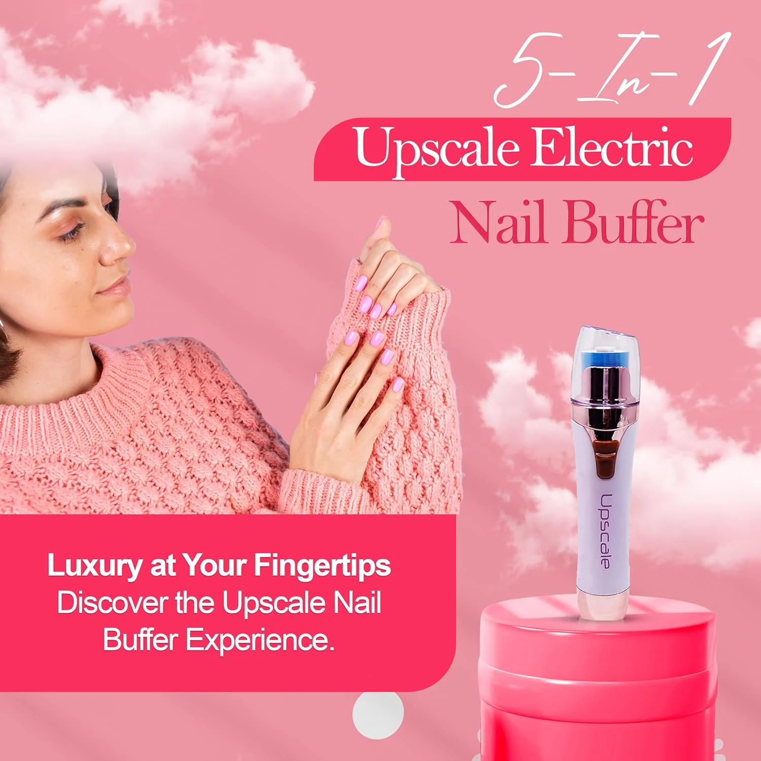 بافر، سوهان و پولیش ناخن حرفه ای (3 در 1)، ابزار مانیکور و پدیکور برقی برای سوهان و براق کردن آسان ناخن های دست و پا - سفید