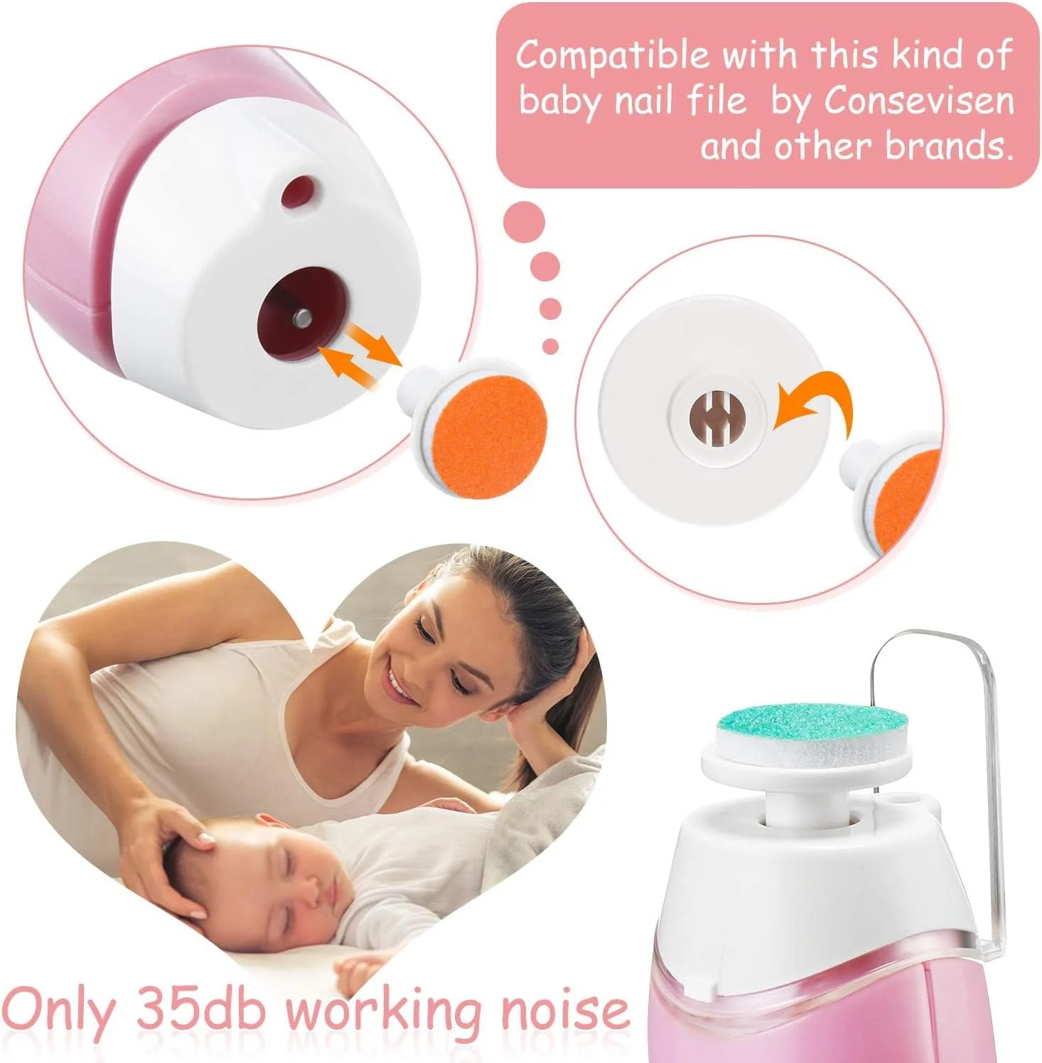 سری سنگ سوهان ناخن نوزاد یلاجوی، پدهای جایگزین سوهان برقی ناخن، بسته 24 عددی - طراحی ویژه سن، سطح سمباده ای ایمن، کیت چند رنگ