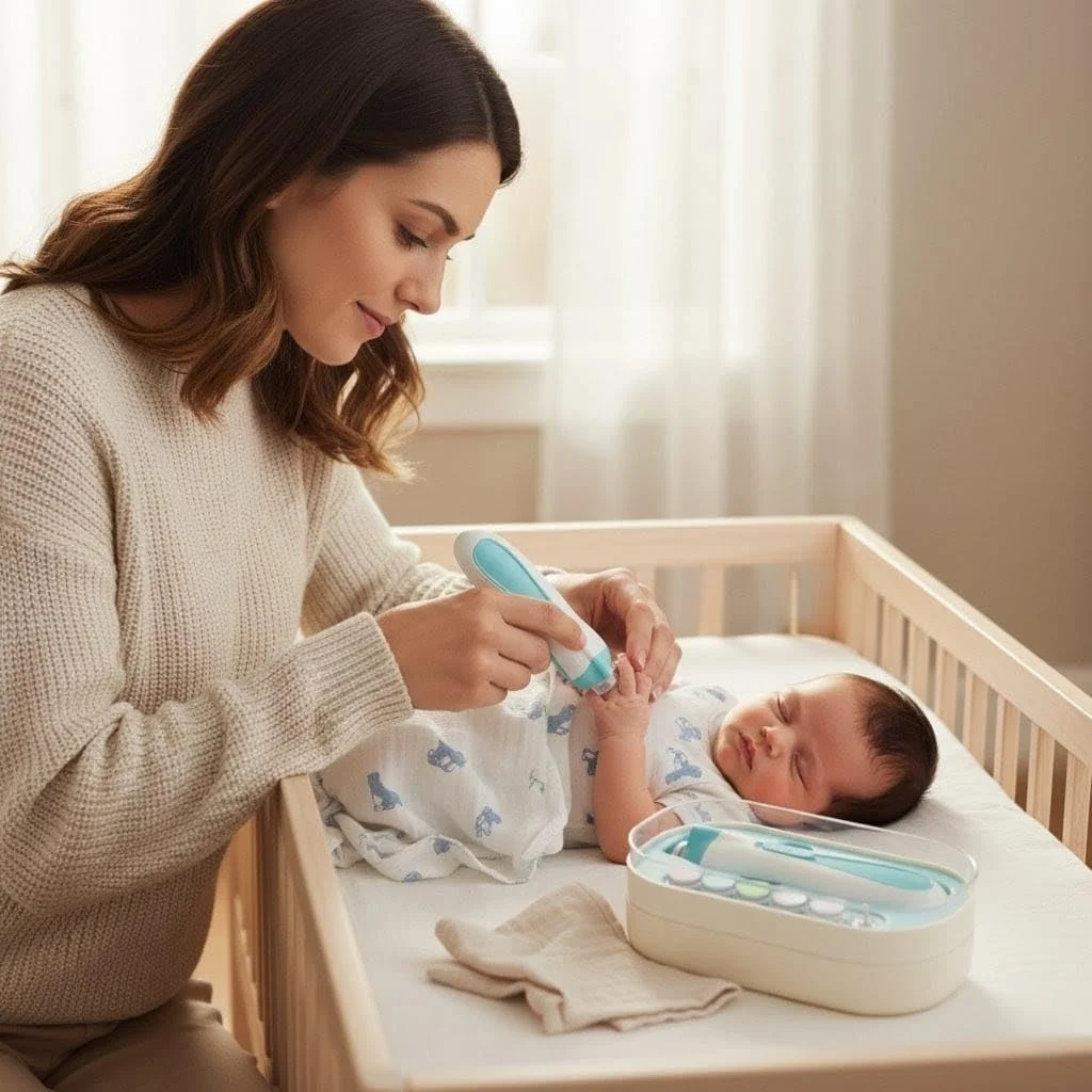 سوهان ناخن برقی کودک | سوهان ناخن ایمن و ملایم برای نوزادان و کودکان نوپا | موتور بی صدا و چراغ LED | 6 سری سنگ زنی