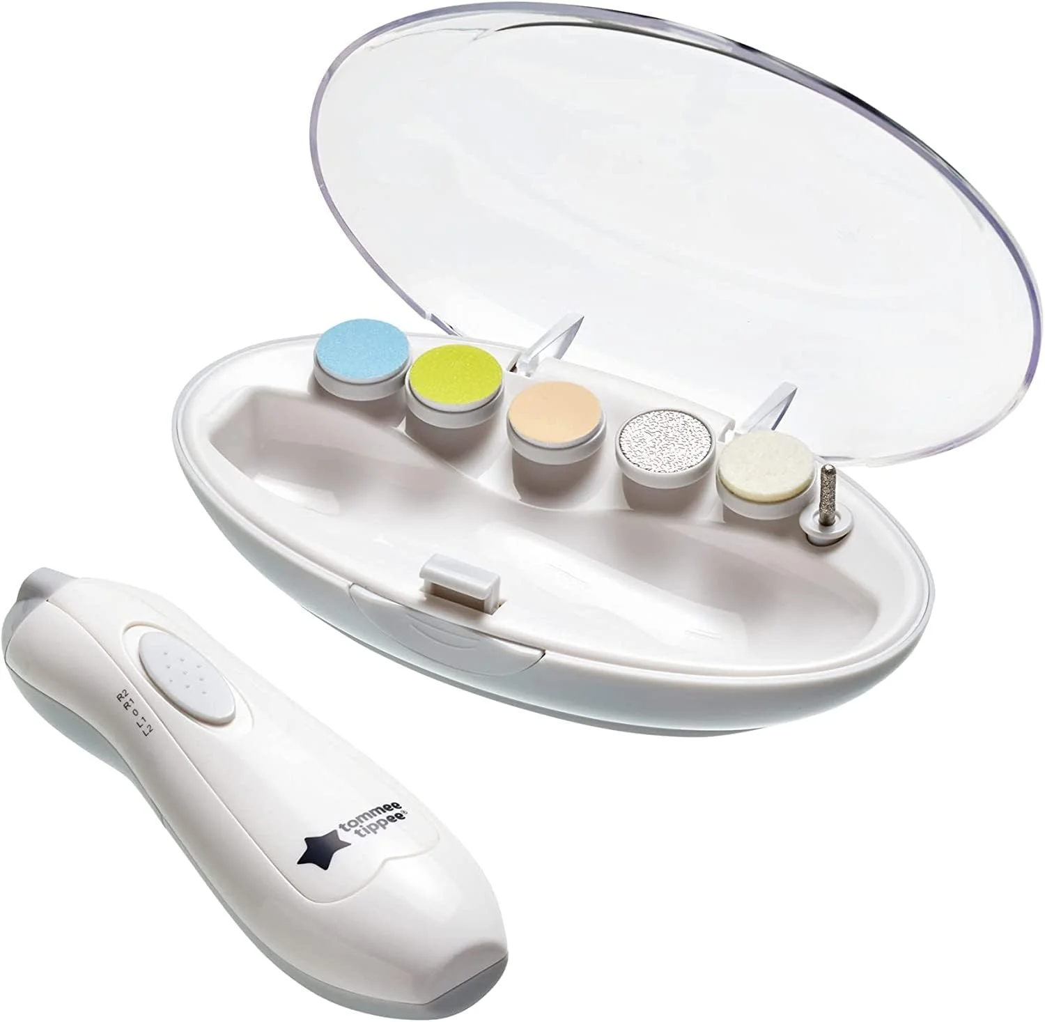 سوهان ناخن برقی کودک تامی تیپی، ناخن گیر نوزاد با باتری، دارای چراغ LED و شش سری سوهان برای استفاده نوزاد و بزرگسال