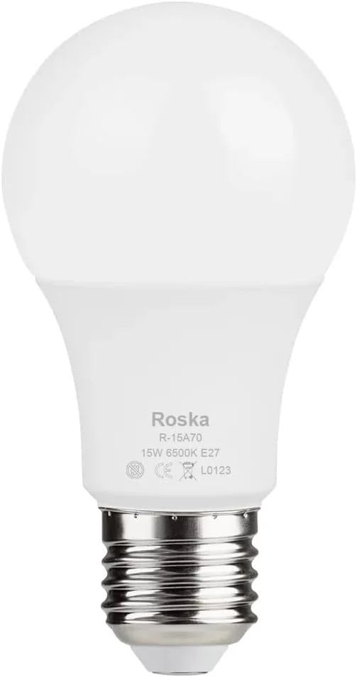 ROSKA [بسته 10 عددی] لامپ LED واقعی 15 وات (A70، E27، 6500K، نور روز)، روشنایی داخلی و خارجی، غیر قابل تنظیم نور