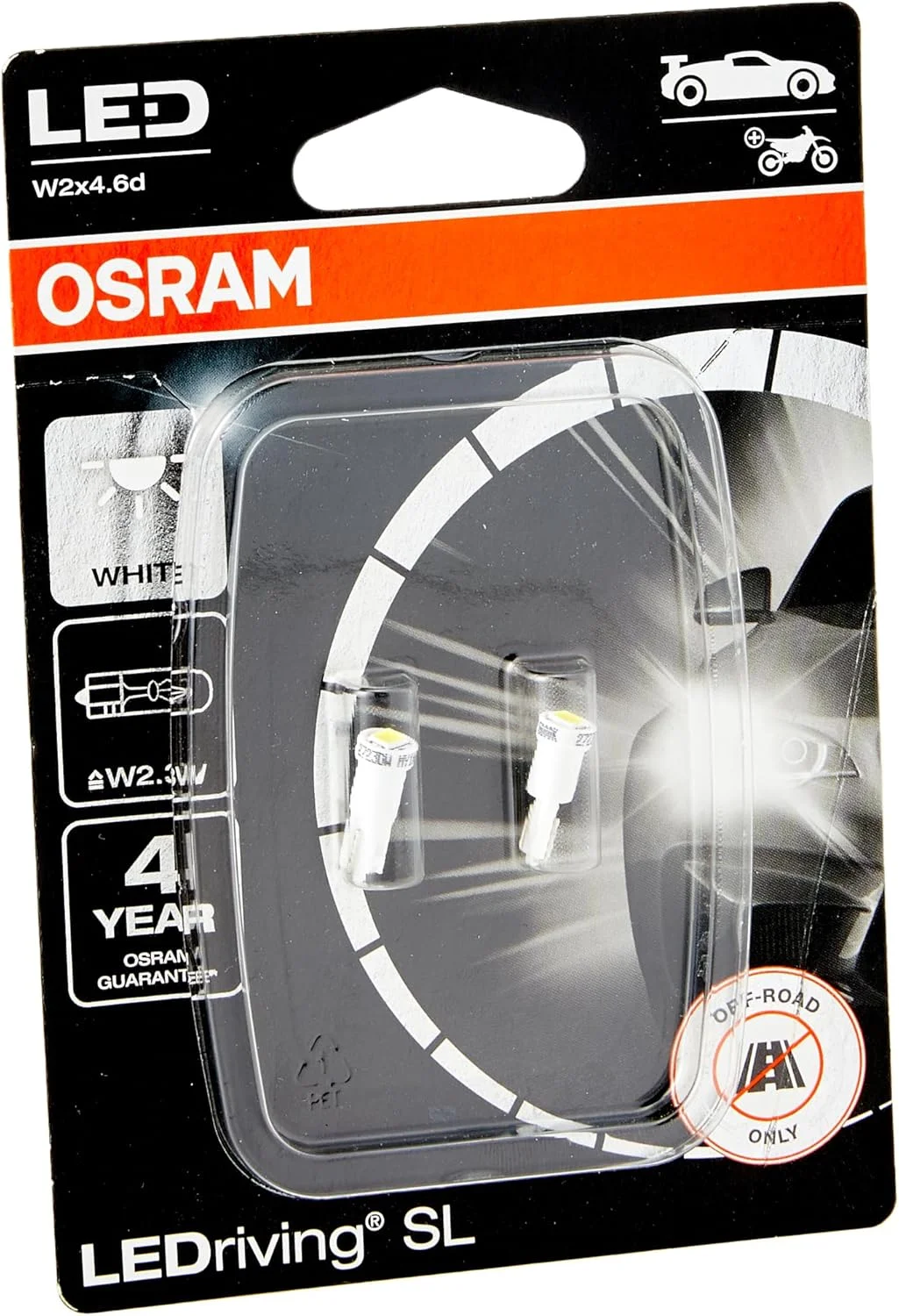 لامپ ال ای دی OSRAM LEDriving SL، ≜ W2.3W، لامپ T5، لامپ های سیگنال، سفید 6000K، LED Retrofit، فقط برای استفاده خارج از جاده، بسته دوتایی (2 لامپ)