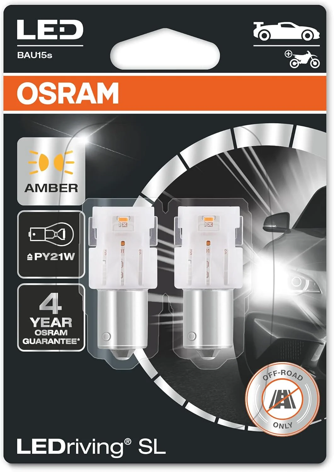چراغ های سیگنال ال ای دی OSRAM LEDriving SL، ≜ PY21W، کهربایی، بسته (2 عدد)، LED Retrofit، فقط برای استفاده خارج از جاده