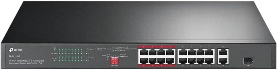 سوییچ PoE اترنت سریع 16 پورت TP-Link TL-SL1218P 10/100Mbps با 16 پورت PoE+ @150W، دارای 2 پورت گیگابیتی Uplink + 1 اسلات Combo SFP با حالت توسعه، اولویت و ایزوله سوییچ PoE اترنت سریع 16 پورت TP-Link TL-SL1218P 10/100Mbps با 16 پورت PoE+ @150W، دارای 2 پورت گیگابیتی Uplink + 1 اسلات Combo SFP با حالت توسعه، اولویت و ایزوله