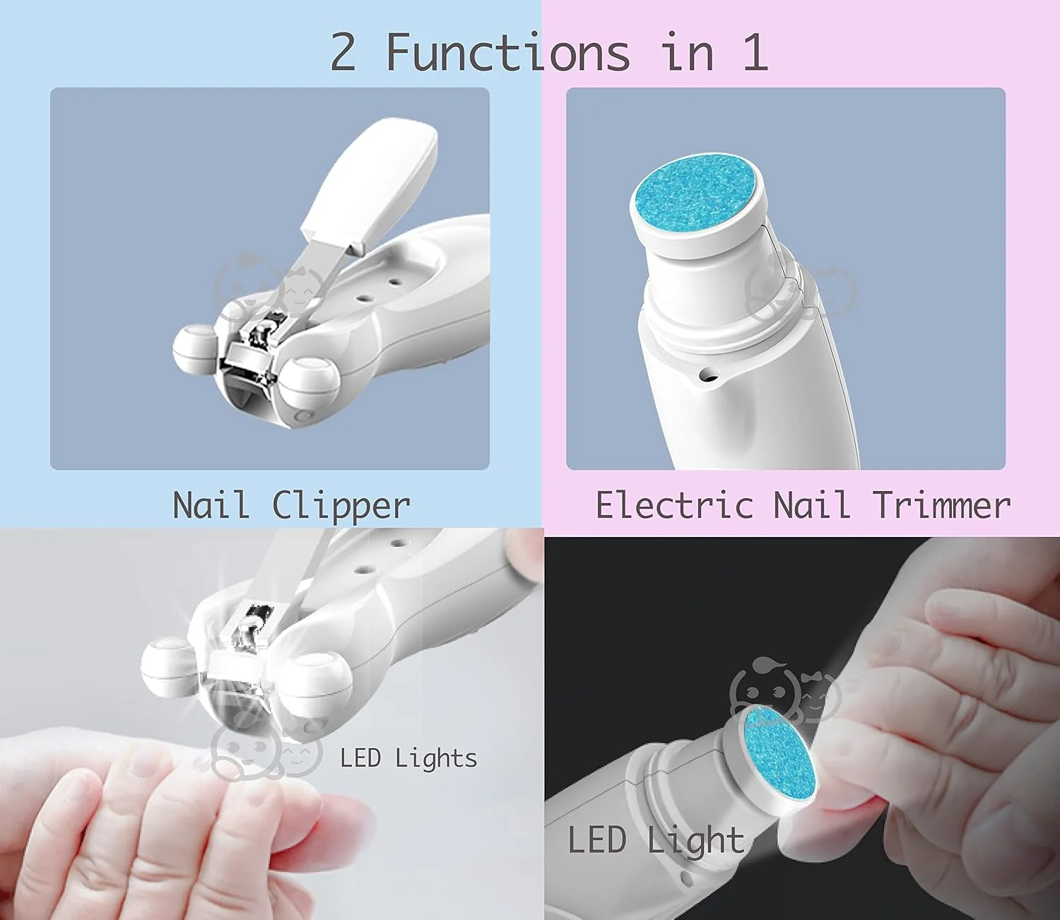 ناخن گیر برقی نوزاد رویال آنجلز مدل 20 در 1 | سوهان ناخن برقی نوزاد، ست سوهان ناخن نوزاد، سری های تعویضی اضافی، مناسب برای انگشتان دست و پای نوزاد و کودک نوپا، اصلاح و پولیش (سفید)