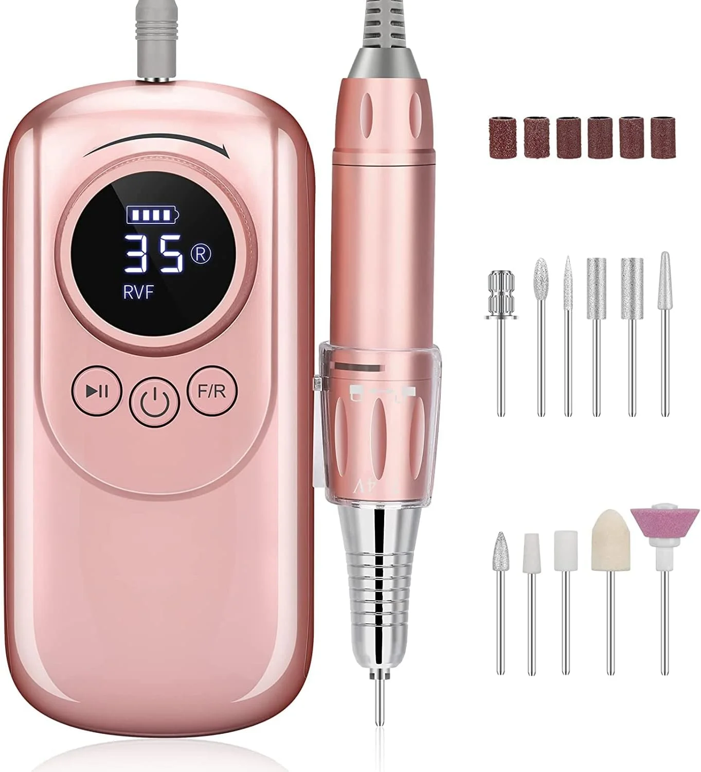 دستگاه سوهان ناخن شارژی، سوهان برقی قابل حمل با صفحه نمایش، کیت سوهان برقی حرفه ای 35000 دور در دقیقه با 11 سر سوهان برای مانیکور و پدیکور ناخن های اکریلیک و ژل، پولیش و فرم دهی