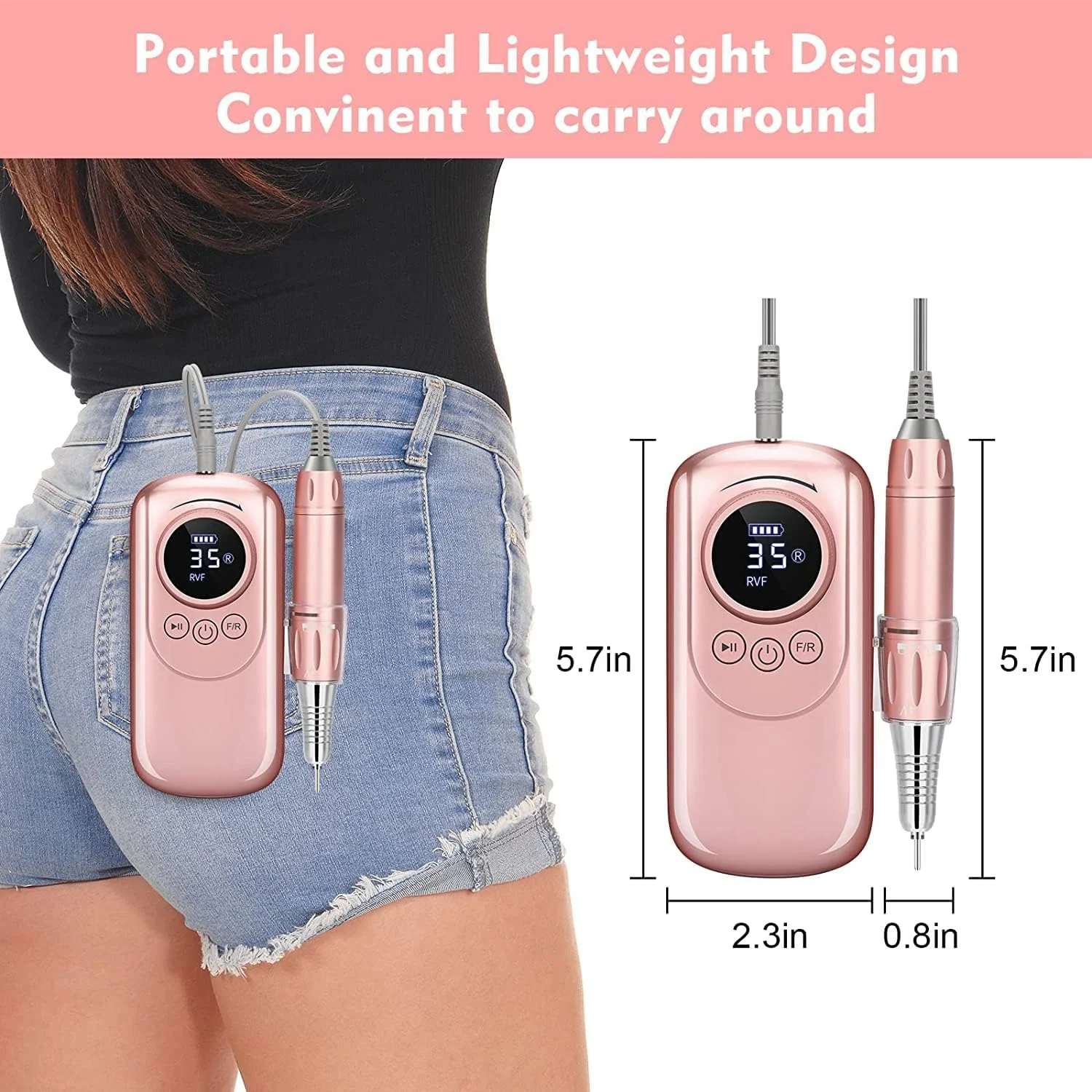 دستگاه سوهان ناخن شارژی، سوهان برقی قابل حمل با صفحه نمایش، کیت سوهان برقی حرفه ای 35000 دور در دقیقه با 11 سر سوهان برای مانیکور و پدیکور ناخن های اکریلیک و ژل، پولیش و فرم دهی