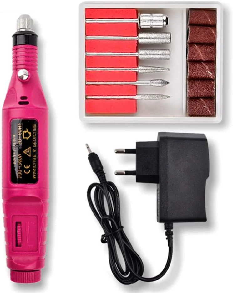 ست سوهان برقی ناخن قابل حمل، کیت سوهان مانیکور برقی قلمی USB، با 6 عدد مته قابل تعویض و نوارهای سنباده برای لایه برداری، سنگ زنی، پولیش، برداشتن ناخن، اکریلیک (قرمز گل رز)