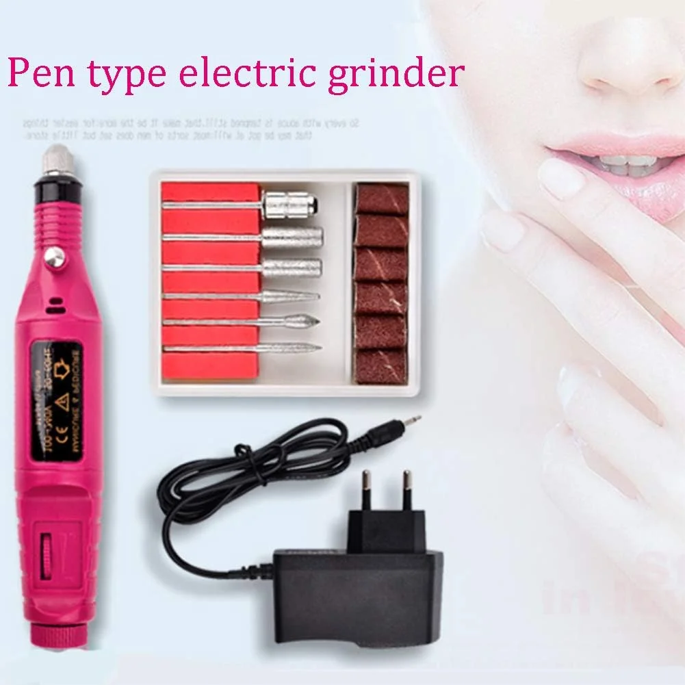 ست سوهان برقی ناخن قابل حمل، کیت سوهان مانیکور برقی قلمی USB، با 6 عدد مته قابل تعویض و نوارهای سنباده برای لایه برداری، سنگ زنی، پولیش، برداشتن ناخن، اکریلیک (قرمز گل رز)