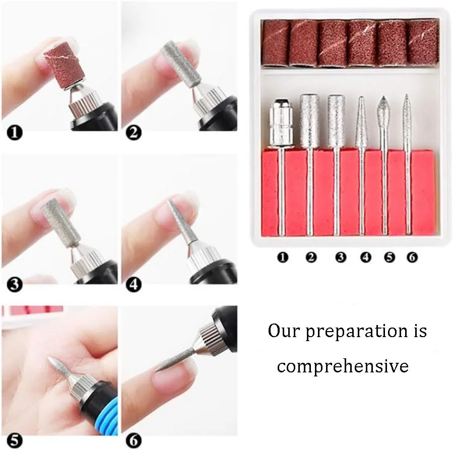 ست سوهان برقی ناخن قابل حمل، کیت سوهان مانیکور برقی قلمی USB، با 6 عدد مته قابل تعویض و نوارهای سنباده برای لایه برداری، سنگ زنی، پولیش، برداشتن ناخن، اکریلیک (قرمز گل رز)