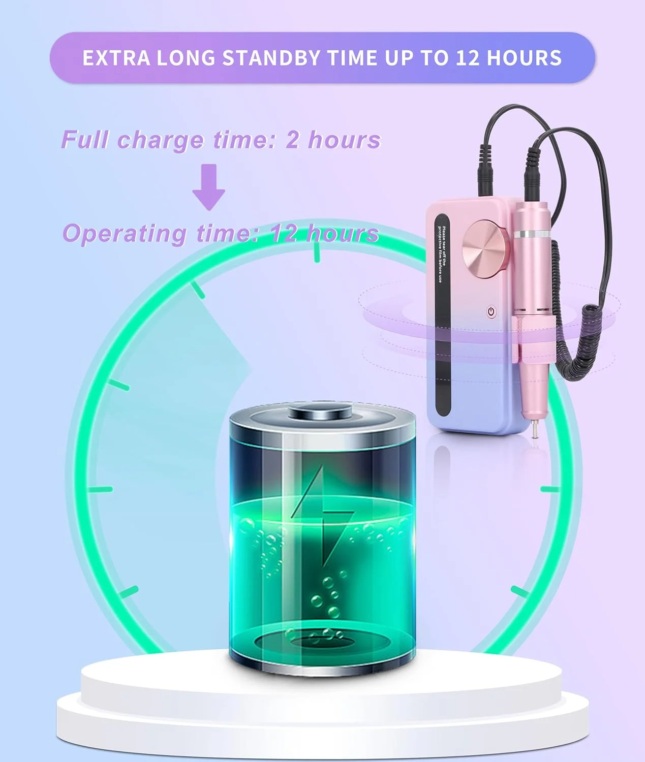 دستگاه سوهان برقی ناخن حرفه ای، سوهان برقی شارژی 35000 دور در دقیقه، چند منظوره، قابل حمل، کیت سوهان برقی حرفه ای برای استفاده در منزل و سالن