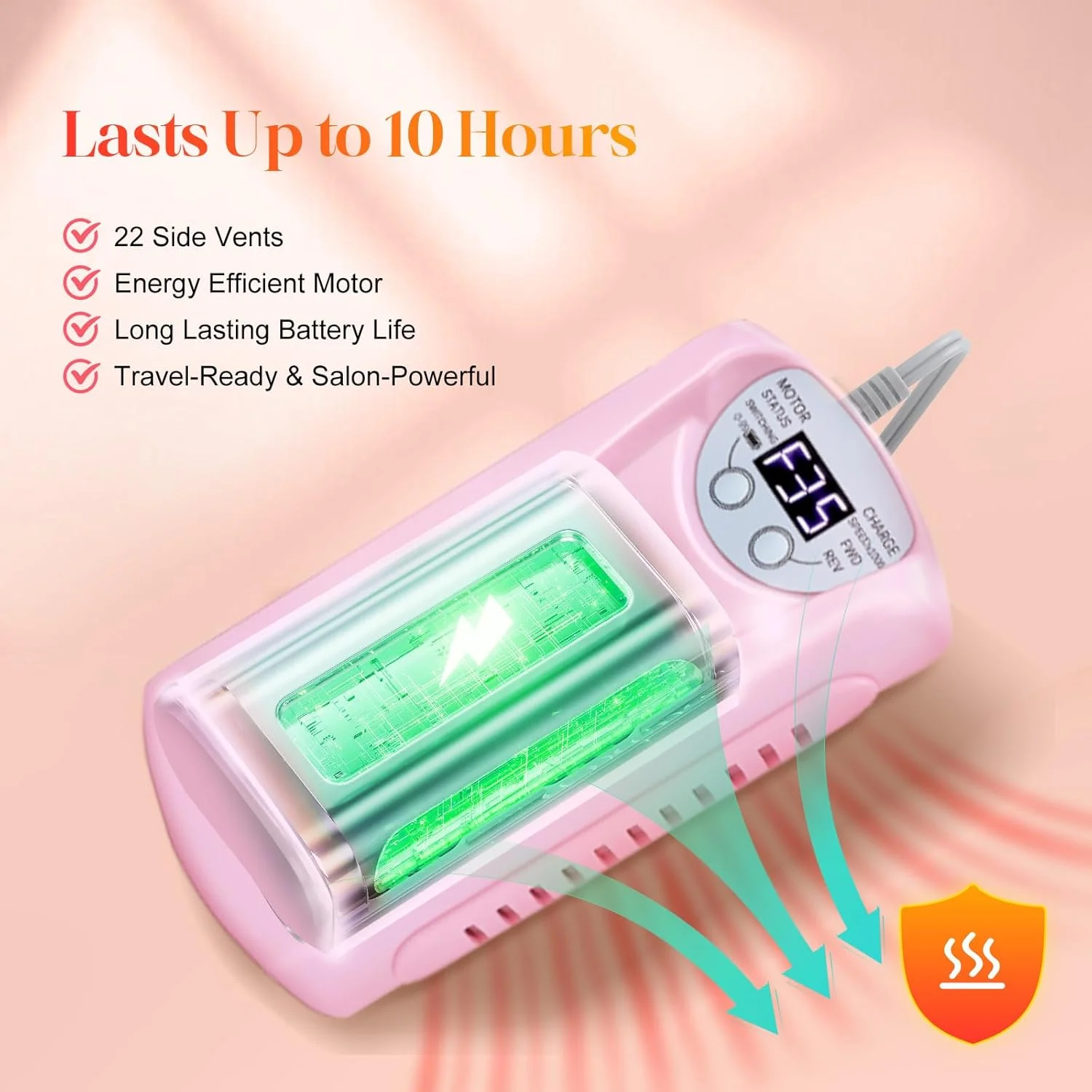 دستگاه سوهان برقی ناخن حرفه ای COYZU با سرعت 35000 دور در دقیقه، قابل حمل و بی سیم، به همراه سر سوهان، سوهان برقی قابل شارژ برای ناخن های اکریلیک و ژل، ابزار مانیکور و پدیکور برای سالن خانگی، صورتی