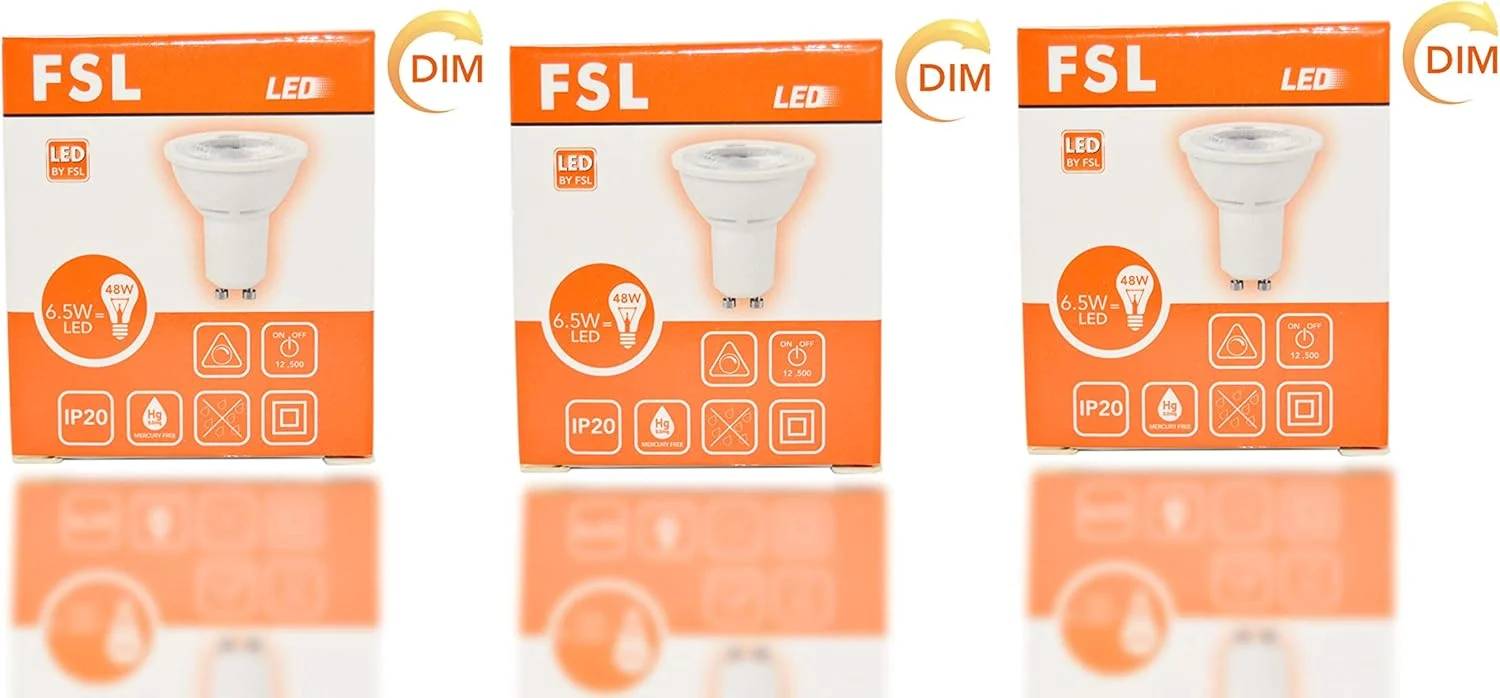 لامپ ال ای دی GU10 مدل FSL دیمر پذیر 6.5 وات AC220-240V سفید/سفید گرم (قیمت بسته) (سفید گرم 3000K)