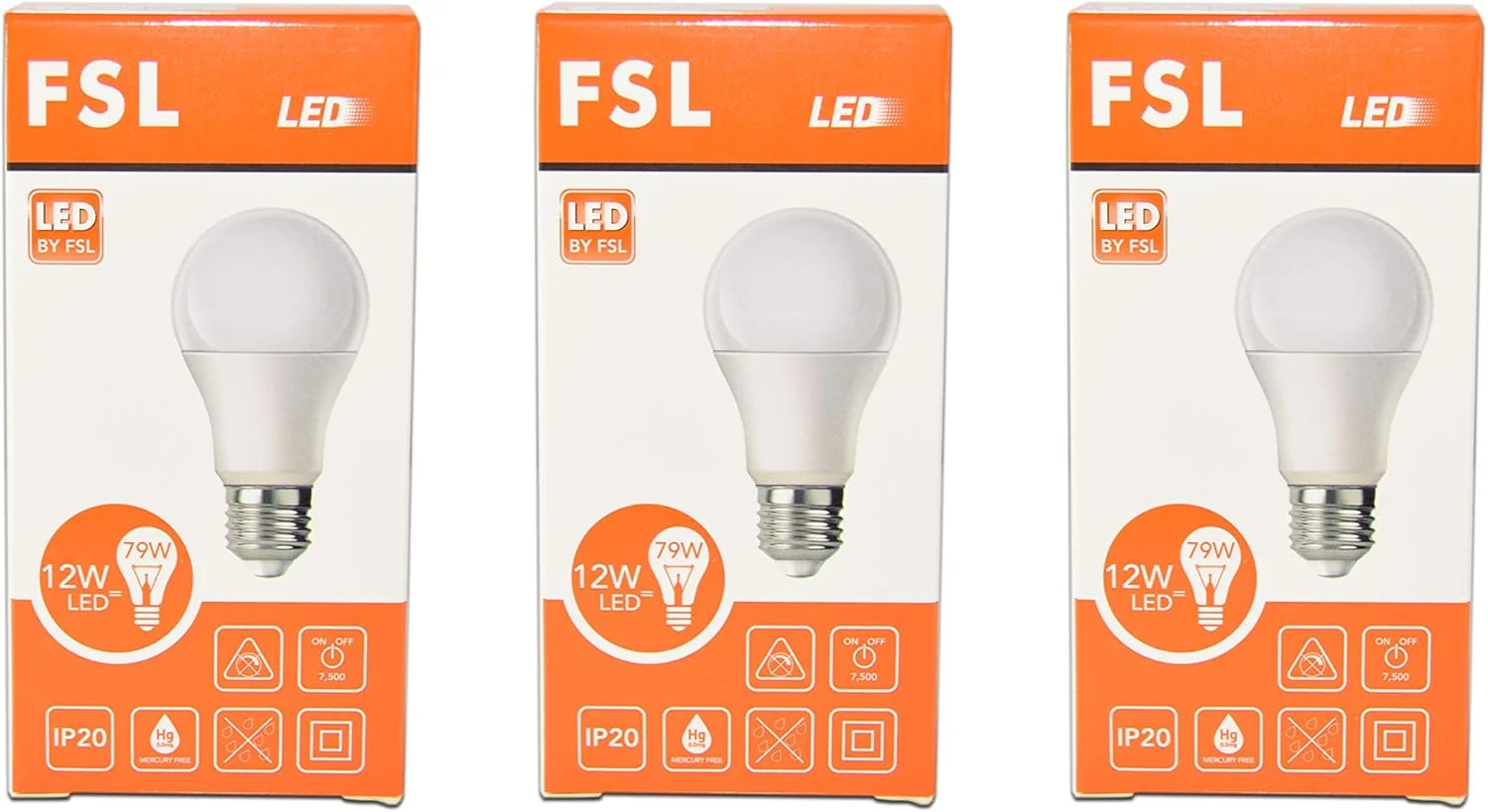 لامپ ال ای دی FSL مدل A60 12W پایه E27 ولتاژ AC220-240V سفید/سفید گرم/زرد (قیمت بسته) (زرد 3000K)