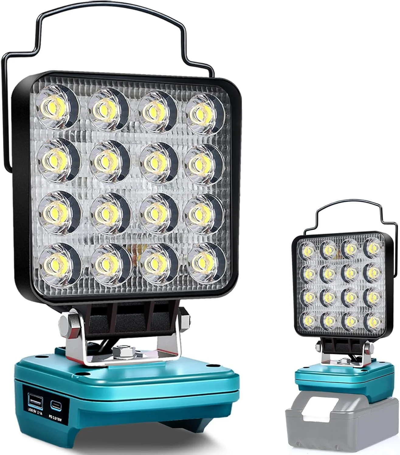 چراغ کار LED فیهیو برای باتری 18 ولت ماکیتا - چراغ های دستی بی سیم قابل استفاده برای روشنایی محل کار - 48 وات 3400 لومن با پورت شارژ USB و Type-C و محافظت در برابر ولتاژ پایین (2 حالت)