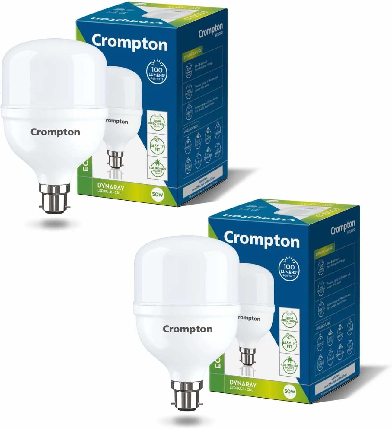 لامپ ال ای دی 50 وات کرومپتون مدل LED50DFCDLPro-2 پایه B22 (بسته 2 عددی، نور سفید یخی)