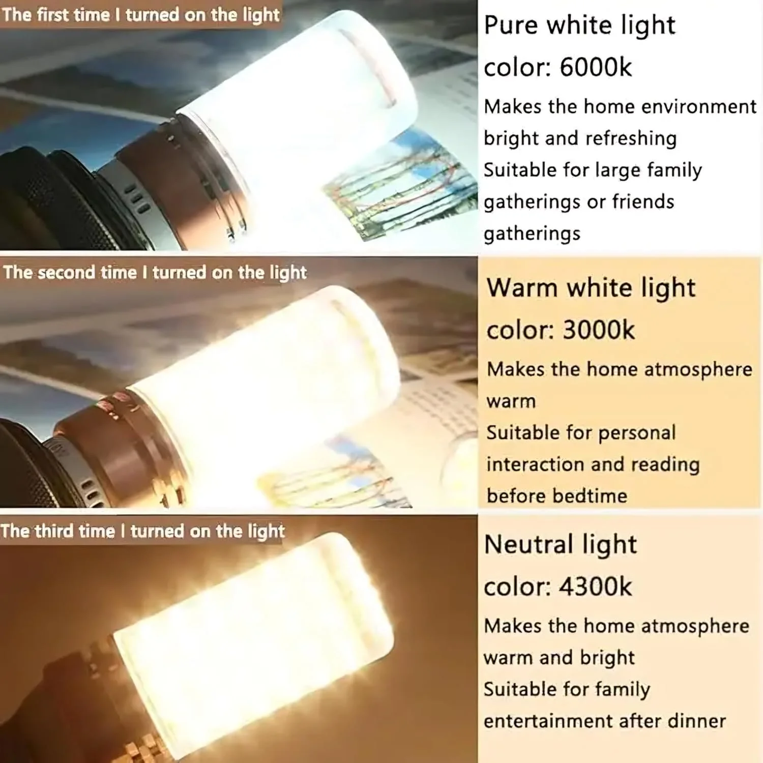 لامپ ال ای دی E27 (بسته 4 عددی) 3 در 1 تغییر رنگ به نور روز | سفید گرم | سفید سرد، بدون سوسو، صرفه جویی 90 درصدی در قبض برق، 360 درجه لومن، مناسب برای لوسترها، چراغ های دیواری، چراغ های رومیزی و غیره (طلایی) لامپ ال ای دی E27 (بسته 4 عددی) 3 در 1 تغییر رنگ به نور روز | سفید گرم | سفید سرد، بدون سوسو، صرفه جویی 90 درصدی در قبض برق، 360 درجه لومن، مناسب برای لوسترها، چراغ های دیواری، چراغ های رومیزی و غیره (طلایی)