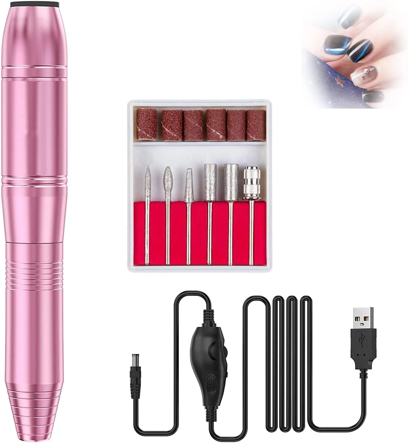 دستگاه سوهان برقی ناخن MAKINGTEC، حرفه ای، USB، مناسب ناخن های اکریلیک، قابل حمل، ابزار پولیش ناخن، مانیکور، پدیکور، لوازم ناخن برای استفاده در منزل و سالن، صورتی