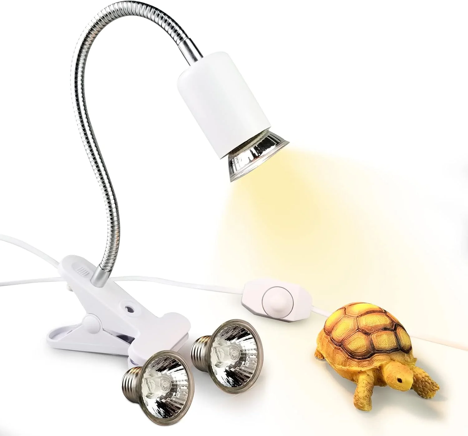 لامپ حرارتی BINANO برای خزندگان و لاک پشت ها با لامپ UVB UVA 25W/50W با سوئیچ حرارتی قابل تنظیم با زاویه قابل تنظیم 360 درجه و گیره های قوی برای آکواریوم/مخزن خزندگان