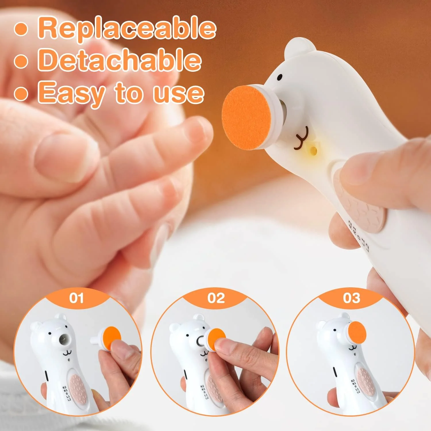 پدهای جایگزین ناخن گیر برقی هاآکا، سری ناخن گیر نوزاد برای سوهان ناخن استاندارد نوزاد، مناسب برای 12 ماه به بالا، نارنجی پدهای جایگزین ناخن گیر برقی هاآکا، سری ناخن گیر نوزاد برای سوهان ناخن استاندارد نوزاد، مناسب برای 12 ماه به بالا، نارنجی