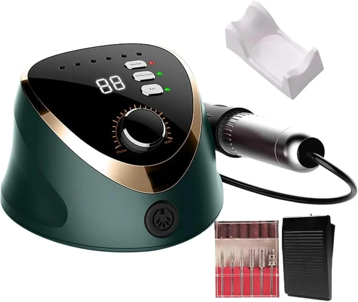 دستگاه سوهان برقی ناخن حرفه ای گلوبال فشن مدل M12 - 35000 دور در دقیقه، 68 وات، سرعت متغیر، چرخش به جلو/عقب، کم صدا، طراحی ارگونومیک برای مانیکور و پدیکور با کیفیت سالن (سبز)
