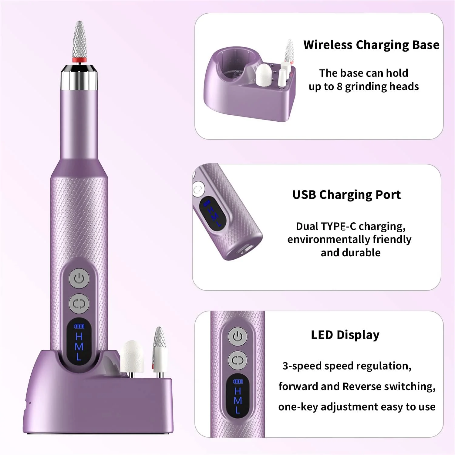 دستگاه سوهان برقی ناخن بی سیم Ftrule، دستگاه قابل حمل و شارژی حرفه ای با سری سوهان ناخن، نوارهای سمباده برای ناخن های ژلی آکریلیک، مانیکور پدیکور و پولیش، بنفش دستگاه سوهان برقی ناخن بی سیم Ftrule، دستگاه قابل حمل و شارژی حرفه ای با سری سوهان ناخن، نوارهای سمباده برای ناخن های ژلی آکریلیک، مانیکور پدیکور و پولیش، بنفش