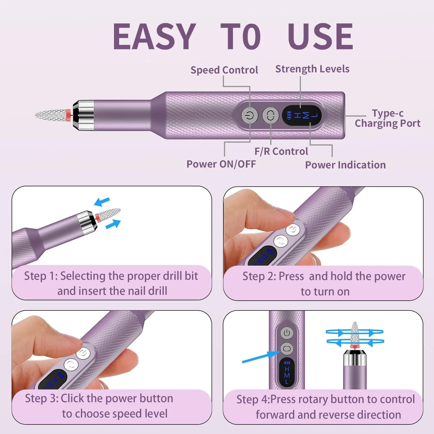 دستگاه سوهان برقی ناخن بی سیم Ftrule، دستگاه قابل حمل و شارژی حرفه ای با سری سوهان ناخن، نوارهای سمباده برای ناخن های ژلی آکریلیک، مانیکور پدیکور و پولیش، بنفش دستگاه سوهان برقی ناخن بی سیم Ftrule، دستگاه قابل حمل و شارژی حرفه ای با سری سوهان ناخن، نوارهای سمباده برای ناخن های ژلی آکریلیک، مانیکور پدیکور و پولیش، بنفش