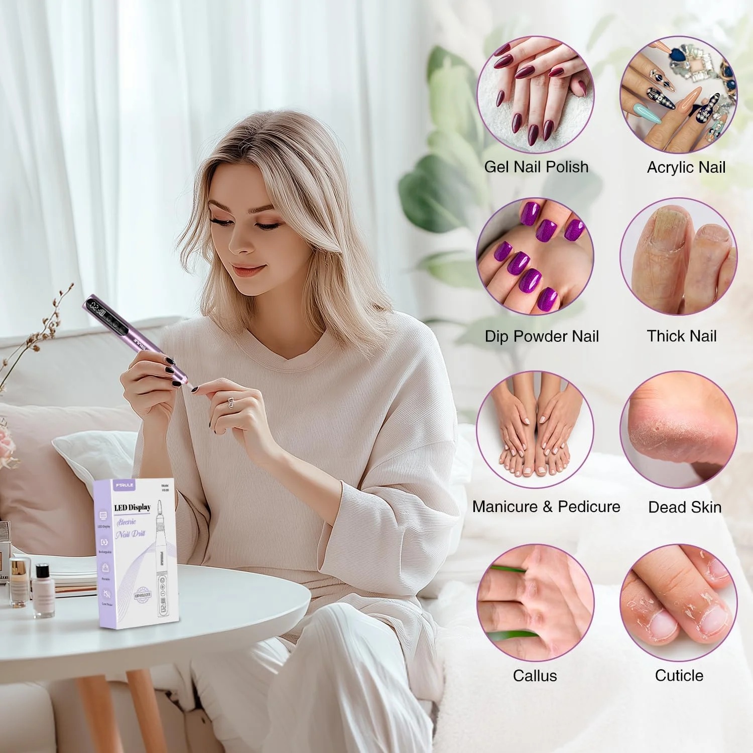 سوهان برقی ناخن بی سیم Ftrule: سوهان ناخن LED حرفه ای قابل حمل برای ناخن های پودر اکریلیک ژل، ابزار کیت مانیکور پدیکور با مته های ناخن و نوارهای سنباده، بنفش سوهان برقی ناخن بی سیم Ftrule: سوهان ناخن LED حرفه ای قابل حمل برای ناخن های پودر اکریلیک ژل، ابزار کیت مانیکور پدیکور با مته های ناخن و نوارهای سنباده، بنفش