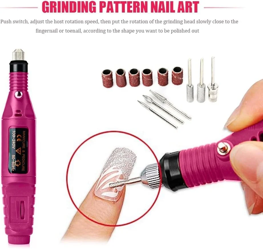 ست حرفه ای سوهان برقی قابل حمل آکریلیک eWINNER برای پولیش ناخن، پدیکور و مانیکور به همراه 6 سر سوهان