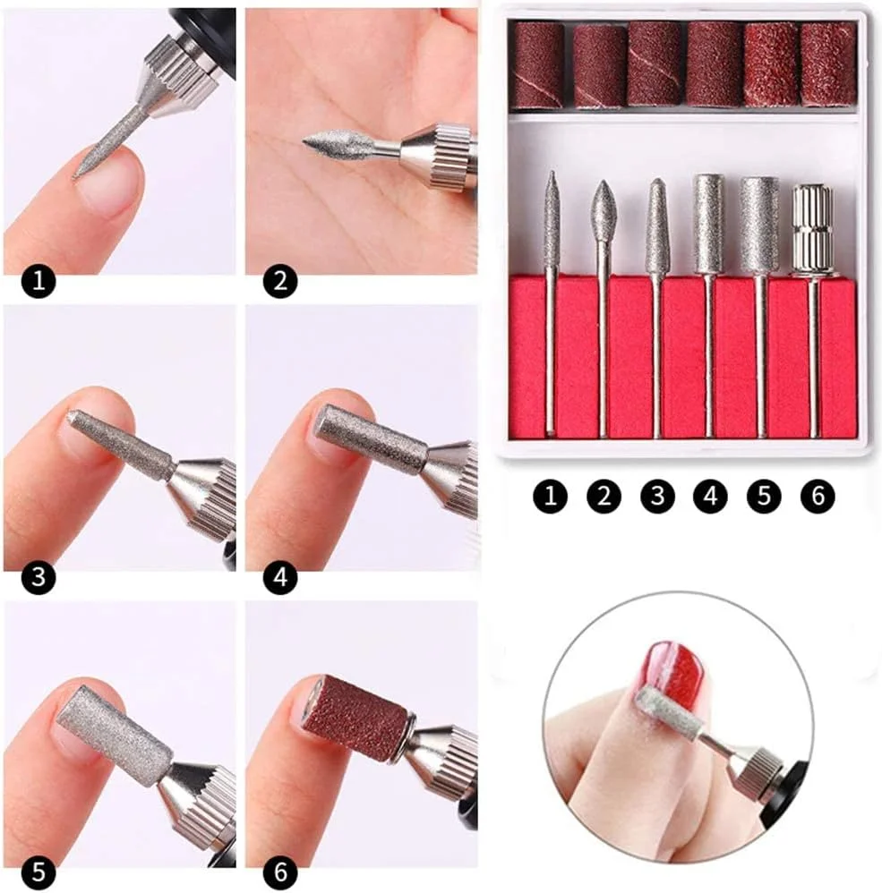 ست حرفه ای سوهان برقی قابل حمل آکریلیک eWINNER برای پولیش ناخن، پدیکور و مانیکور به همراه 6 سر سوهان