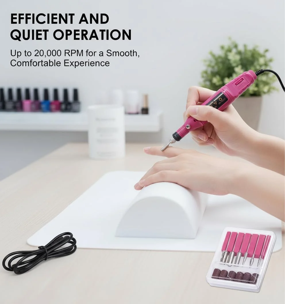 دستگاه سوهان برقی ناخن، دستگاه پولیش ناخن قابل حمل برای مانیکور و پدیکور، کیت سوهان ناخن با سری های سنگ زنی قابل تعویض (صورتی) دستگاه سوهان برقی ناخن، دستگاه پولیش ناخن قابل حمل برای مانیکور و پدیکور، کیت سوهان ناخن با سری های سنگ زنی قابل تعویض (صورتی)