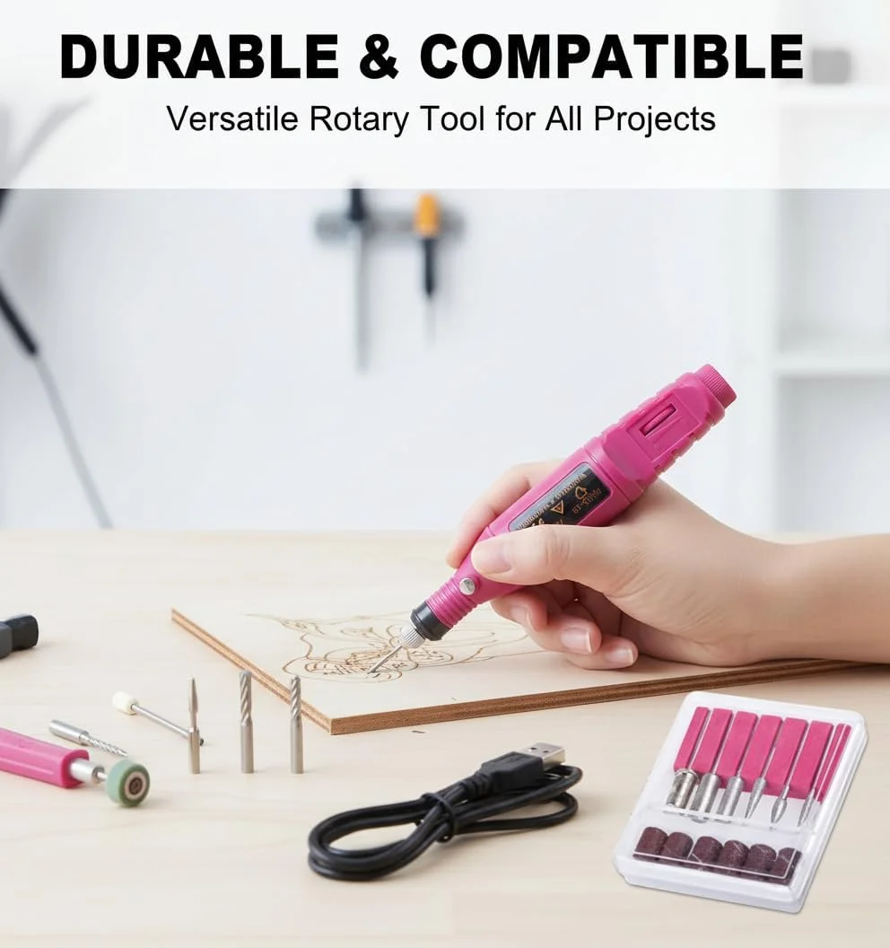 دستگاه سوهان برقی ناخن، دستگاه پولیش ناخن قابل حمل برای مانیکور و پدیکور، کیت سوهان ناخن با سری های سنگ زنی قابل تعویض (صورتی) دستگاه سوهان برقی ناخن، دستگاه پولیش ناخن قابل حمل برای مانیکور و پدیکور، کیت سوهان ناخن با سری های سنگ زنی قابل تعویض (صورتی)