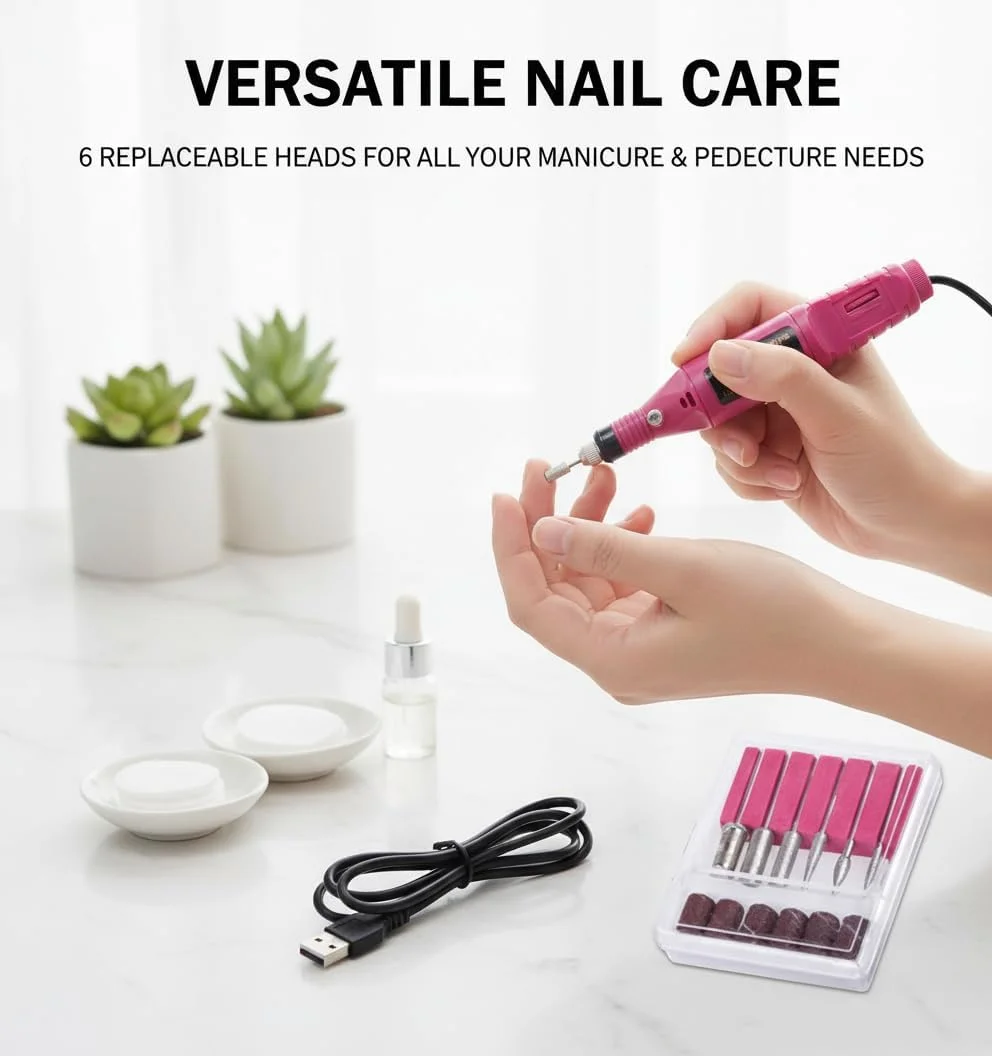 دستگاه سوهان برقی ناخن، دستگاه پولیش ناخن قابل حمل برای مانیکور و پدیکور، کیت سوهان ناخن با سری های سنگ زنی قابل تعویض (صورتی) دستگاه سوهان برقی ناخن، دستگاه پولیش ناخن قابل حمل برای مانیکور و پدیکور، کیت سوهان ناخن با سری های سنگ زنی قابل تعویض (صورتی)