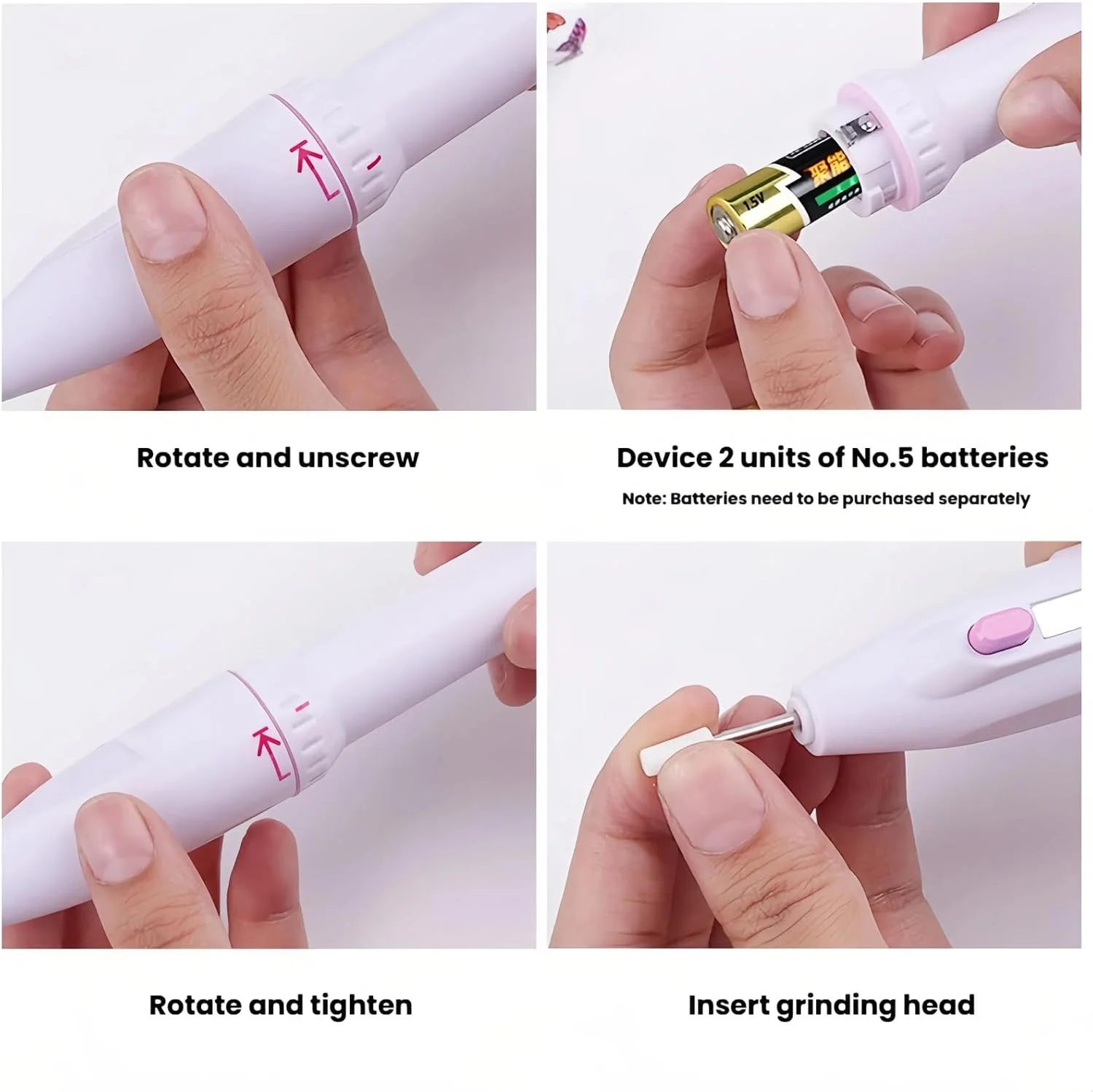 قلم دریل برقی ناخن، کیت سوهان کوچک قابل حمل و برگشت پذیر با 5 سری | بی سیم (باتری های قلمی شامل نمی شود)