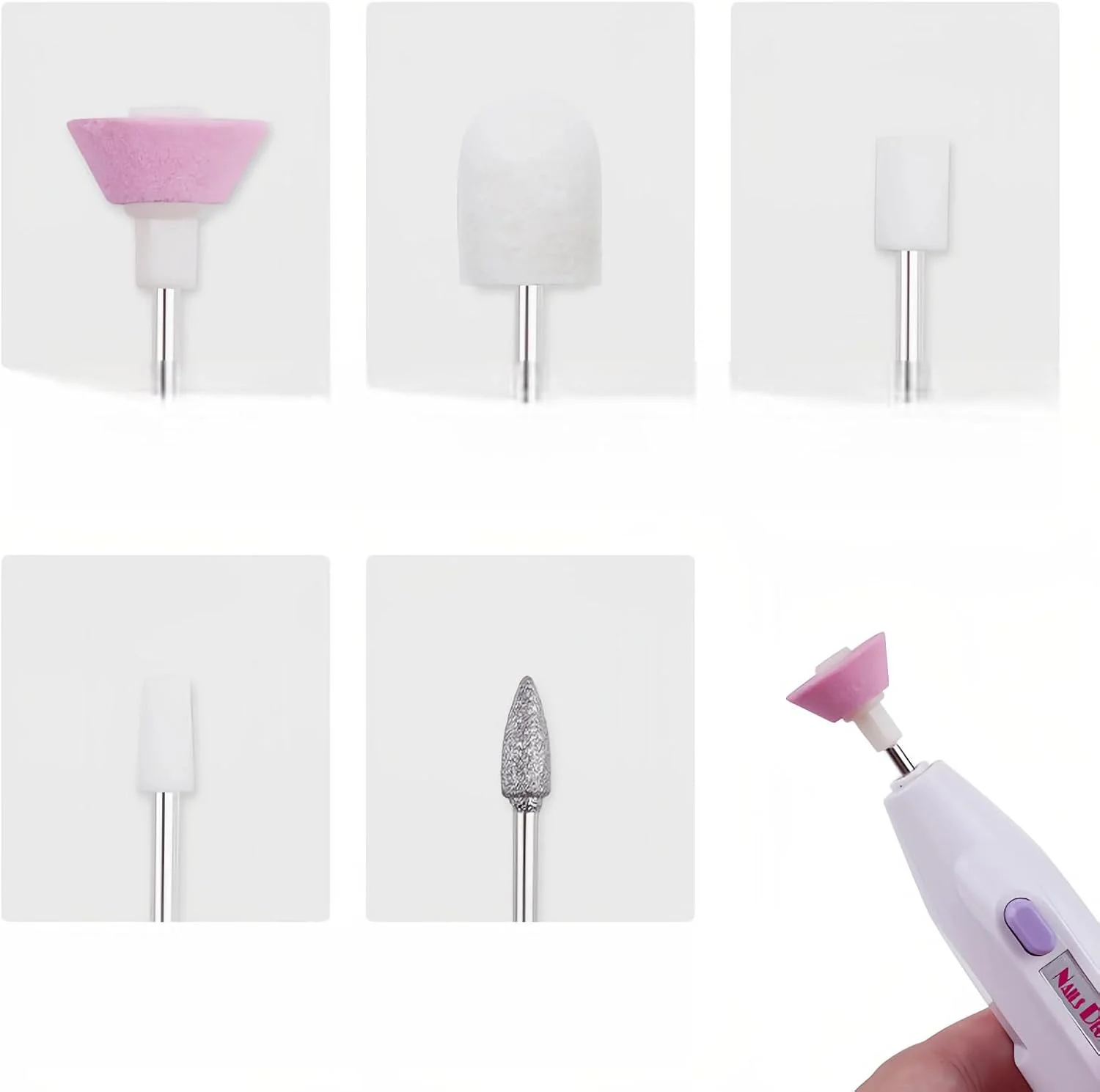 قلم دریل برقی ناخن، کیت سوهان کوچک قابل حمل و برگشت پذیر با 5 سری | بی سیم (باتری های قلمی شامل نمی شود)