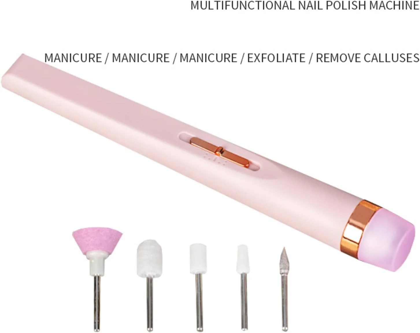 دستگاه سوهان برقی ناخن، دستگاه پولیش ناخن USB 5 در 1 با چراغ، ابزارهای شکل دهی قابل حمل مینی حرفه ای مانیکور پدیکور، کیت سوهان برقی ناخن حرفه ای برای ناخن های ژلی آکریلیک، صورتی