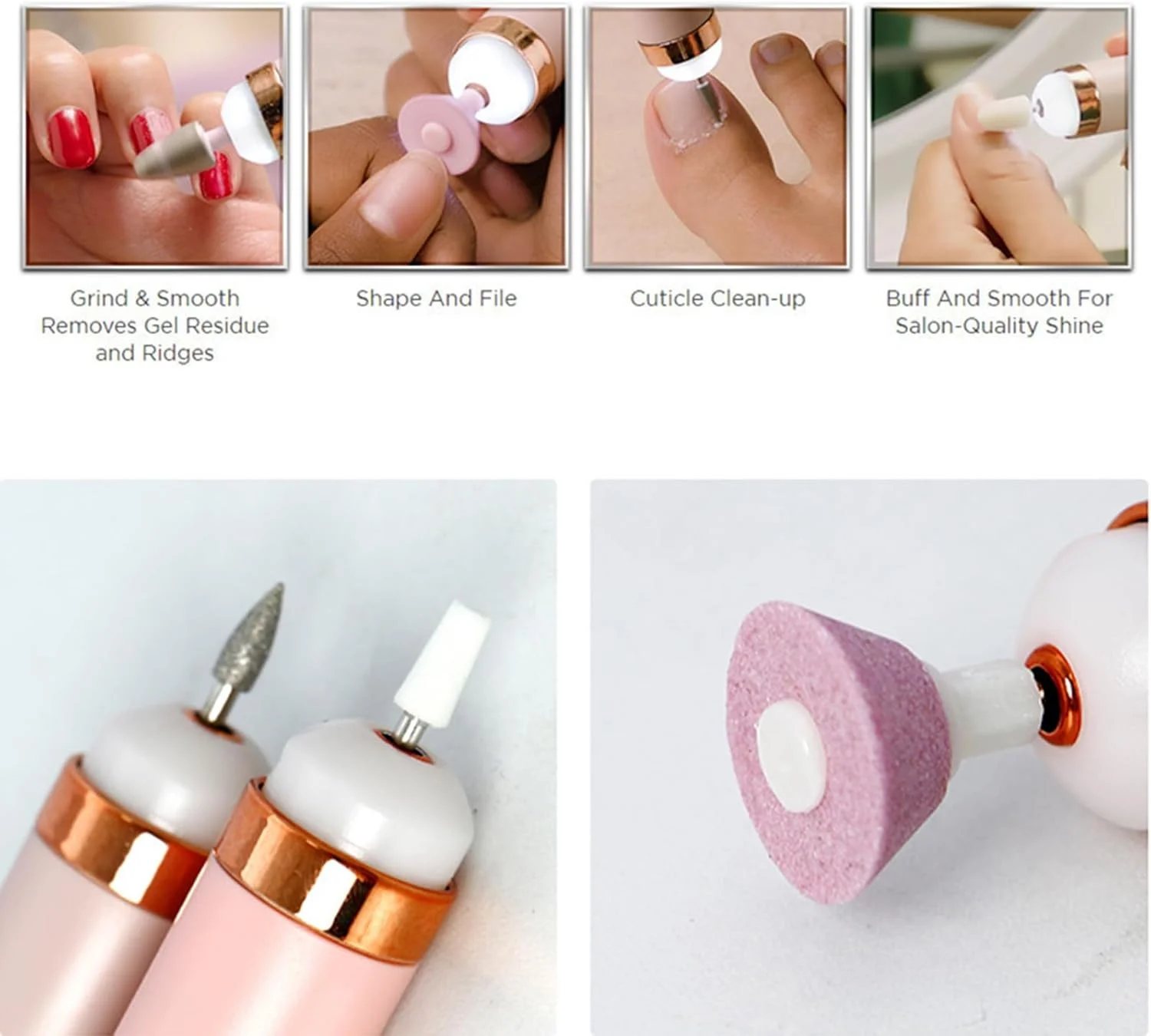 دستگاه سوهان برقی ناخن، دستگاه پولیش ناخن USB 5 در 1 با چراغ، ابزارهای شکل دهی قابل حمل مینی حرفه ای مانیکور پدیکور، کیت سوهان برقی ناخن حرفه ای برای ناخن های ژلی آکریلیک، صورتی